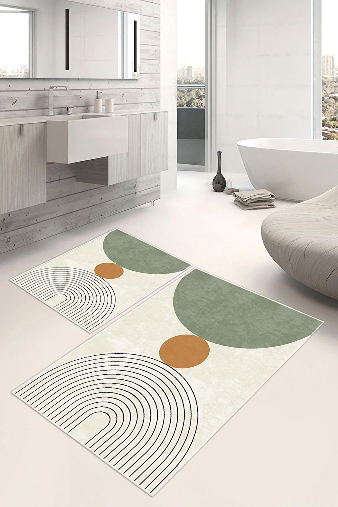 Dijital Baskı Art Serisi Kaymaz Taban 2li Set Banyo Paspası Klozet Takımı (50x60cm-60x100cm)