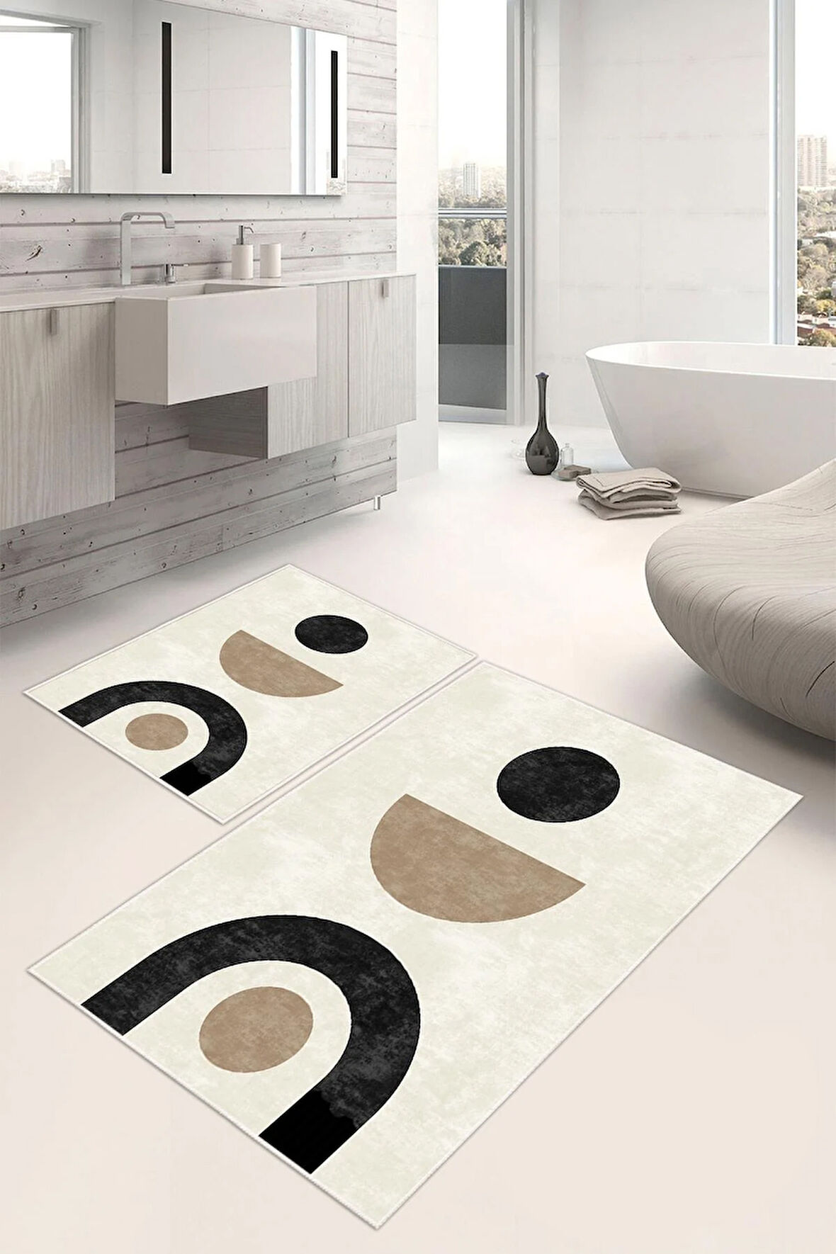 Dijital Baskı Art Serisi Kaymaz Taban 2li Set Banyo Paspası Klozet Takımı (50x60cm-60x100cm)