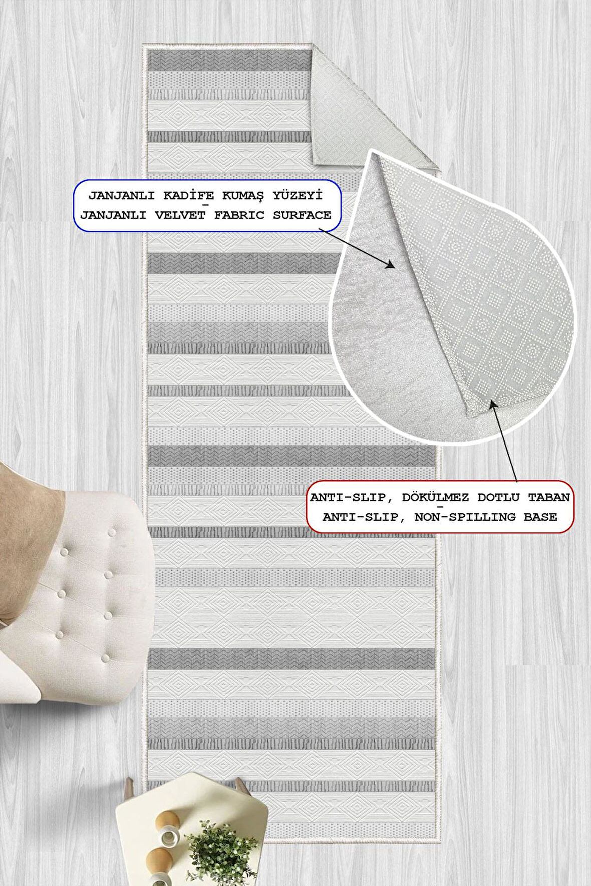 Dijital Baskılı Dekoratif Kaymaz Taban Yıkanabilir Çizgisel Desen Yolluk Antre Hol Halısı Salon Halısı