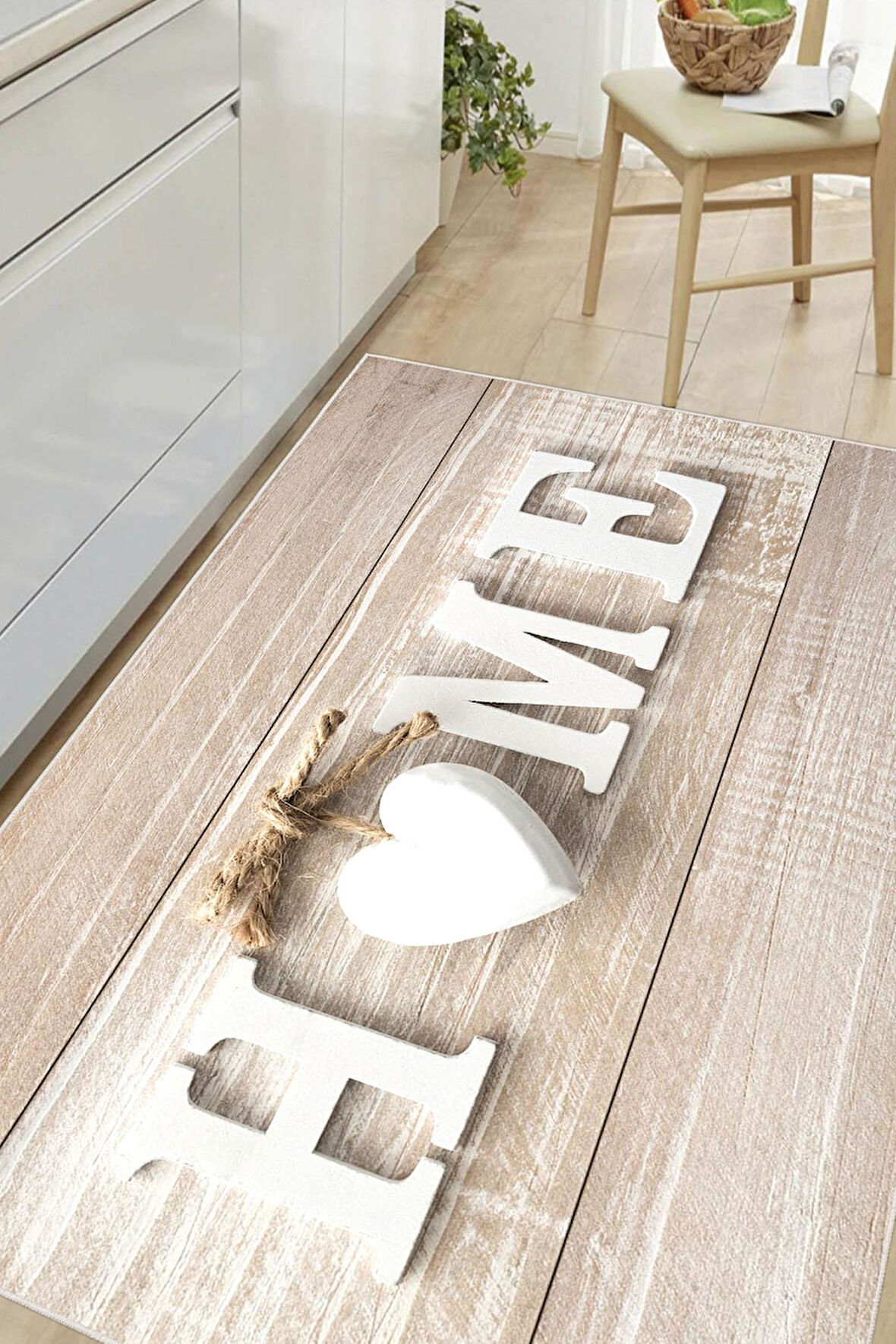 Dijital Baskılı Dekoratif Kaymaz Taban Yıkanabilir Kalp Desenli Halı Mutfak Halısı Yolluk Salon Halısı