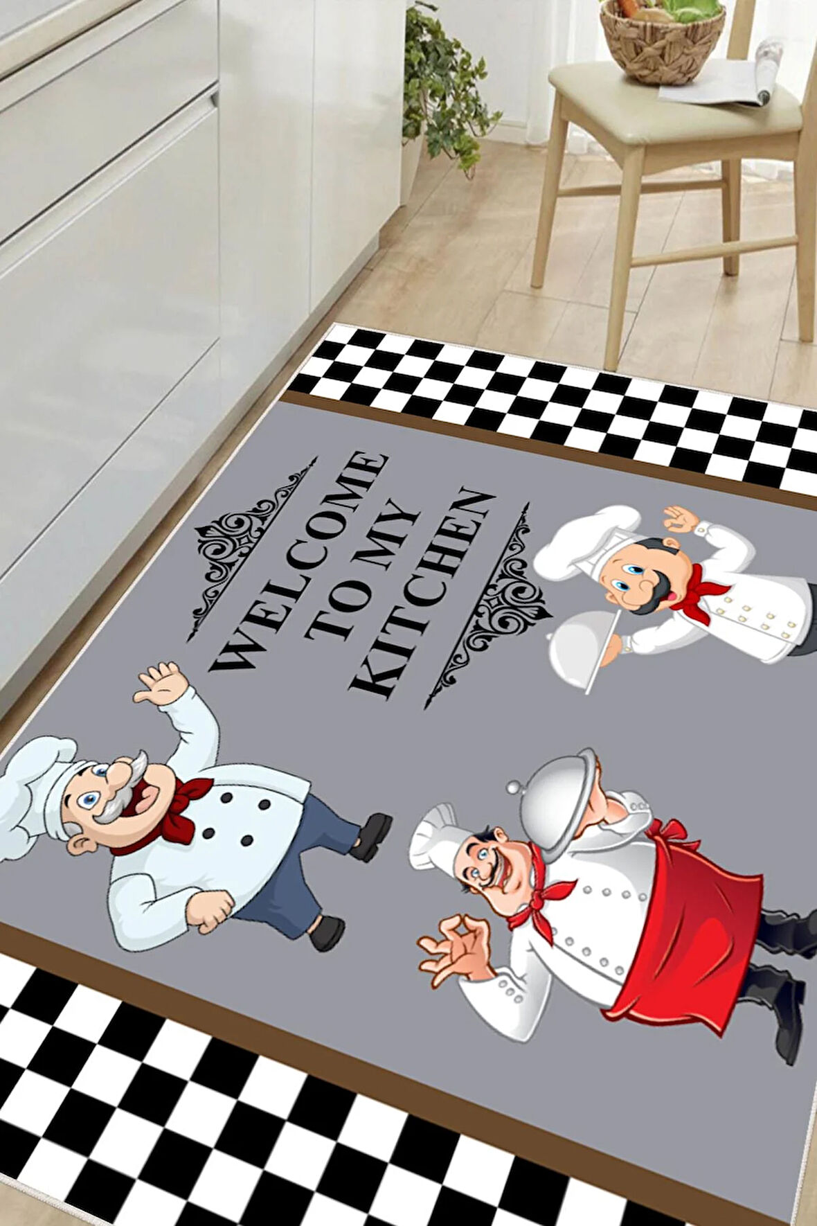 Dijital Baskılı Dekoratif Kaymaz Taban Yıkanabilir Aşçı Desenli Halı Mutfak Halısı Yolluk Salon Halısı