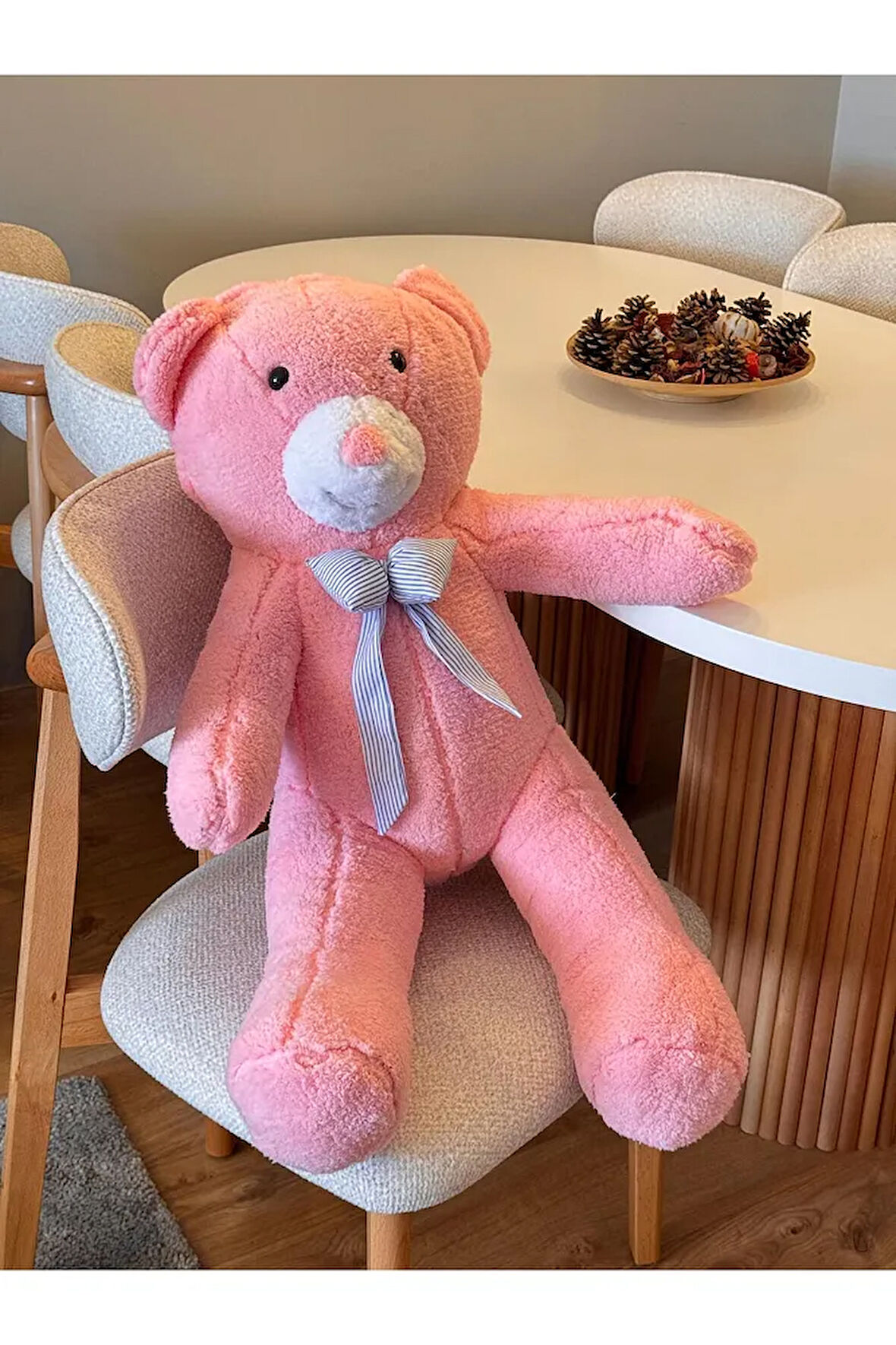 Papyonlu Pembe Dev Büyük Peluş Ayıcık 80cm Sevgililer Günü Özel Ayıcık, Hediyelik Ayı