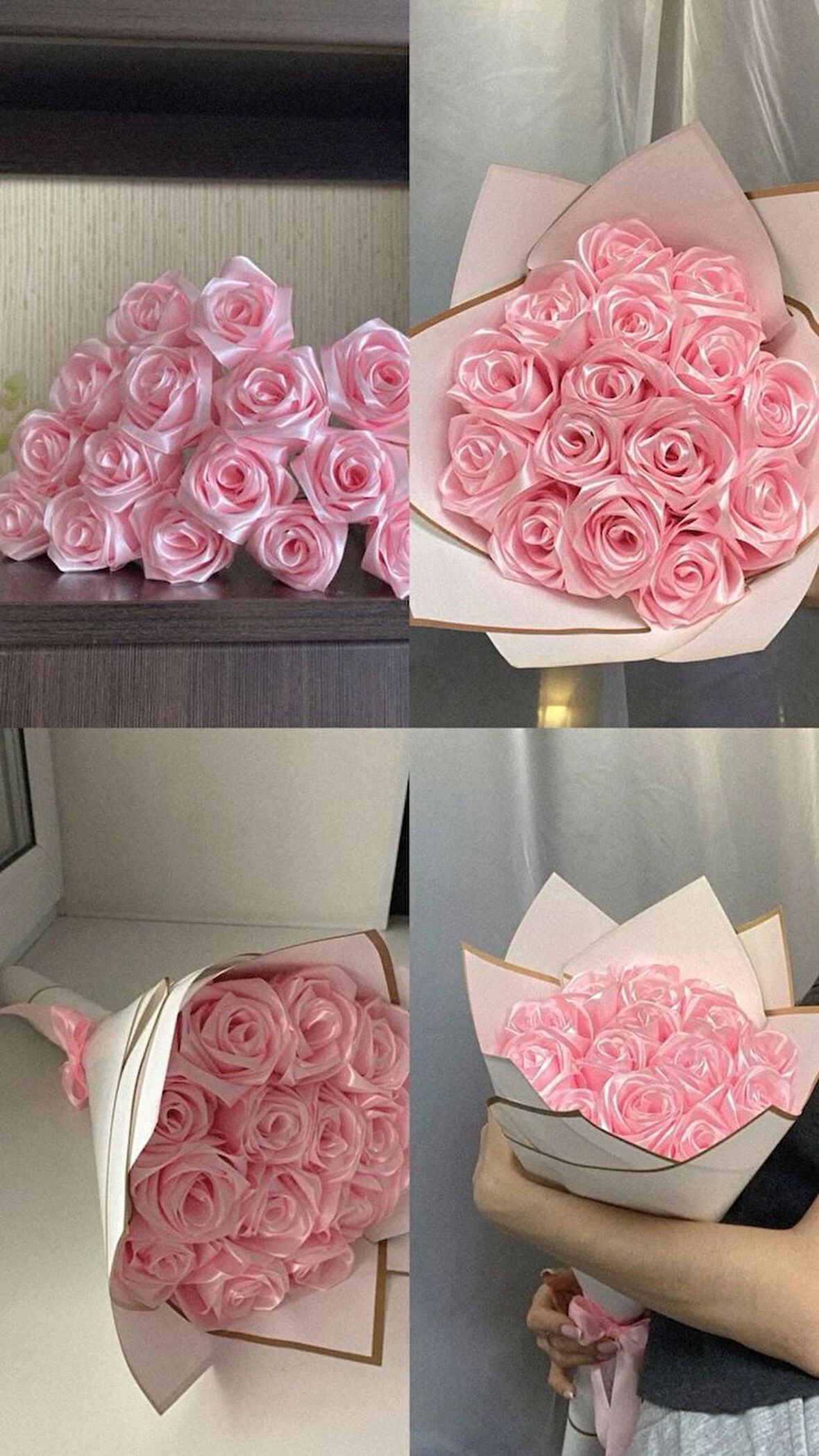 50 Lİ PEMbE EL YAPIMI GÜL BUKETİ