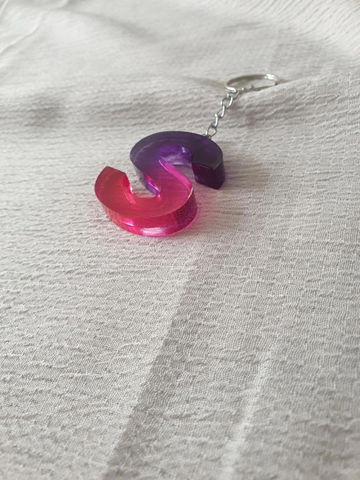 Epoksi Mor Pembe S Harf Anahtarlık