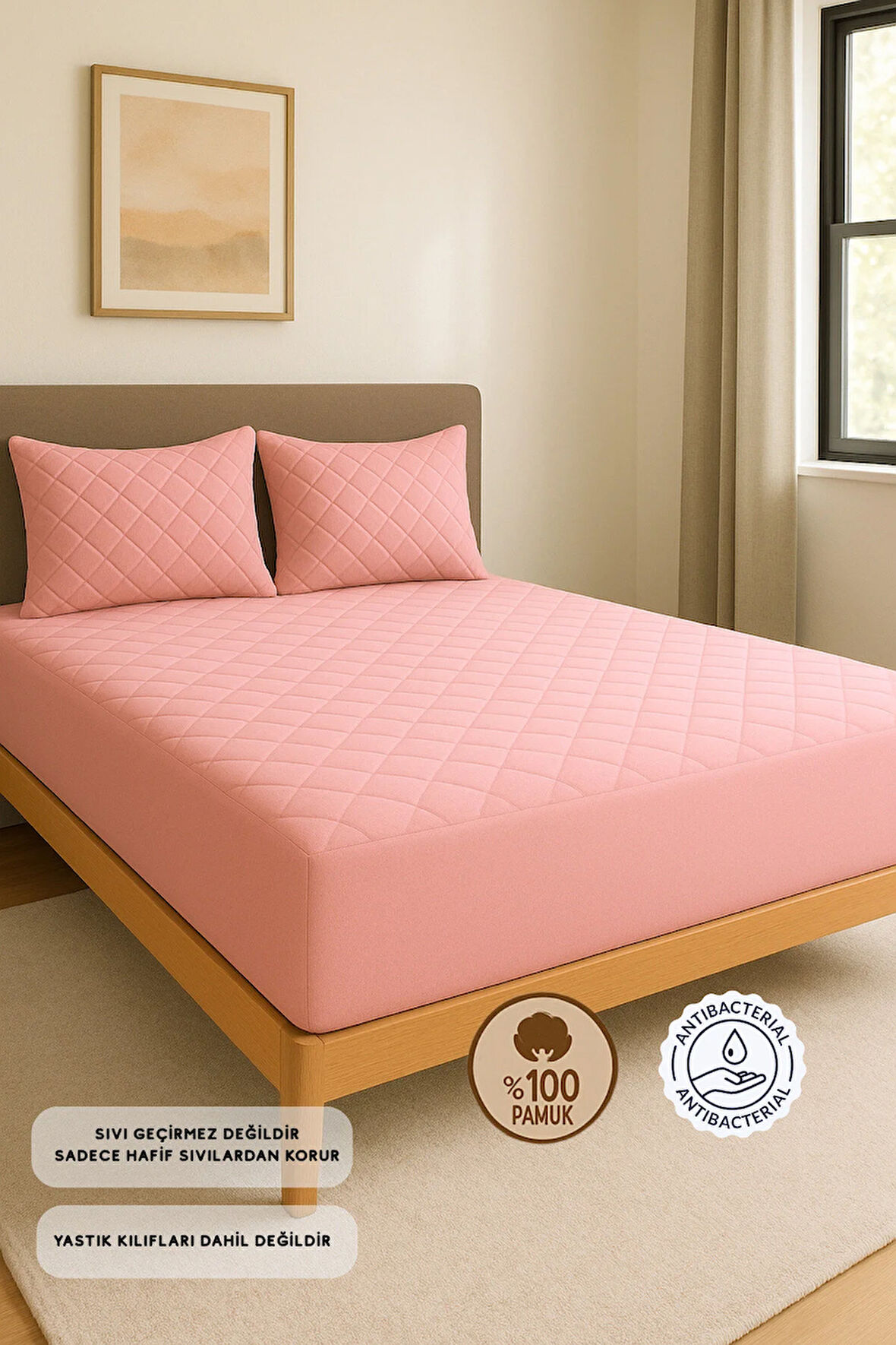 Formeya Alez Pudra  %100 Pamuk Kapitone Yatak Koruyucu Alez Fitted Çarşaf