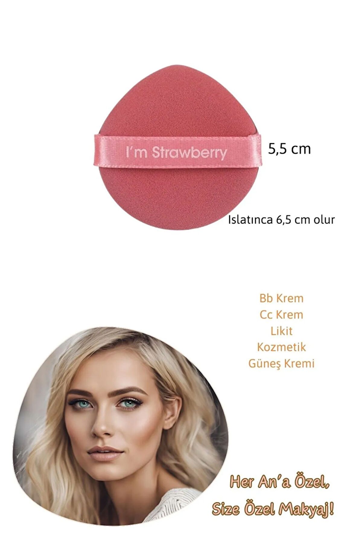 1 Ad Pembe Kozmetik Puf Seti Çiftyan Yumuşak Fondöten Likit Nemlendirici Yüz Makyaj Bez Sünger Seti