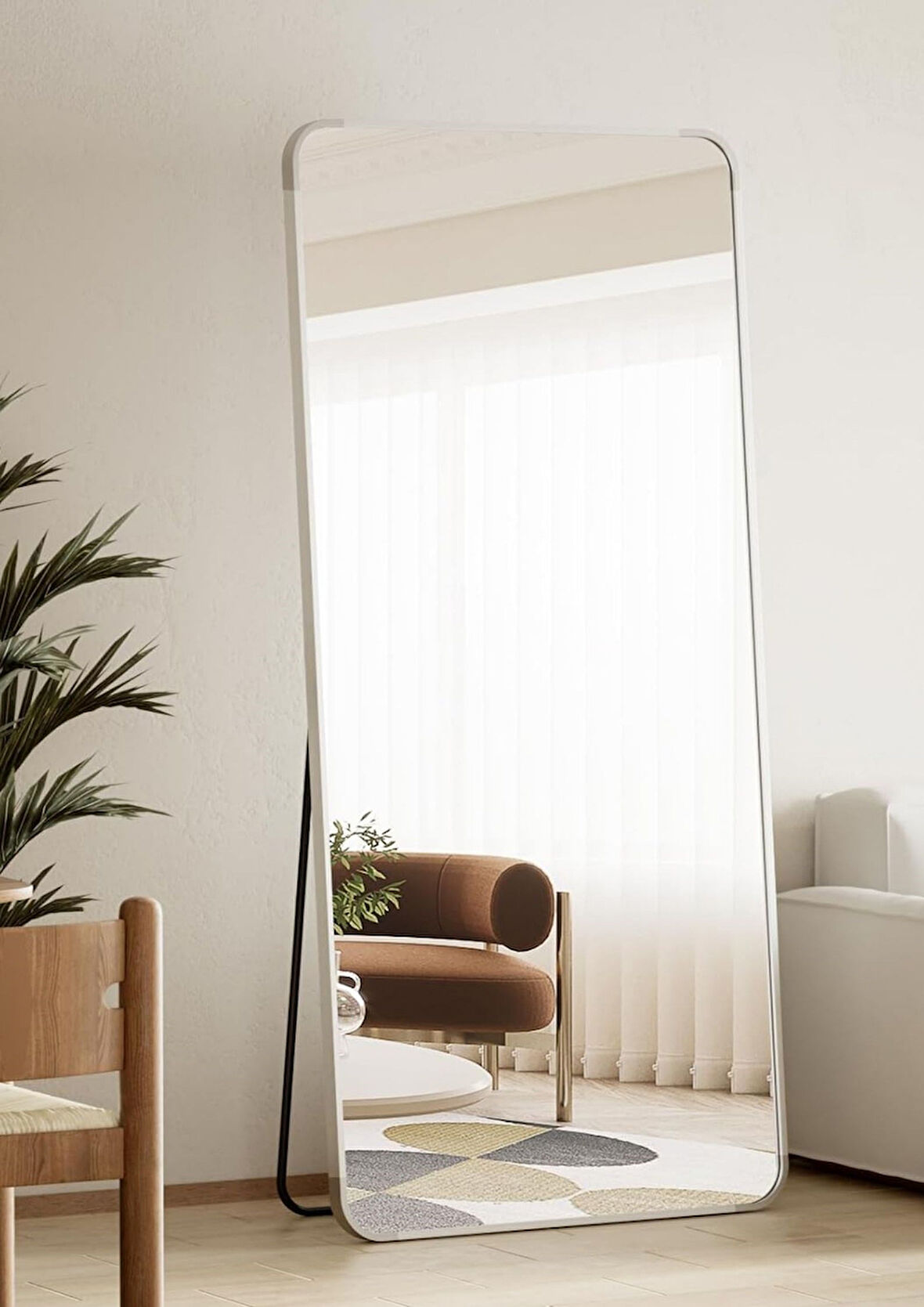 Pera 180x66 Yuvarlak Köşeli Yer Aynası Ayaklı, Asılı, Duvara Yaslı, Yatak Odası, Giyinme Odası