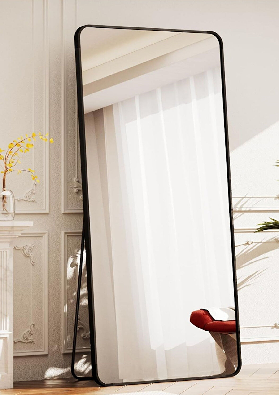 Pera 180x66 Yuvarlak Köşeli Yer Aynası Ayaklı, Asılı, Duvara Yaslı, Yatak Odası, Giyinme Odası