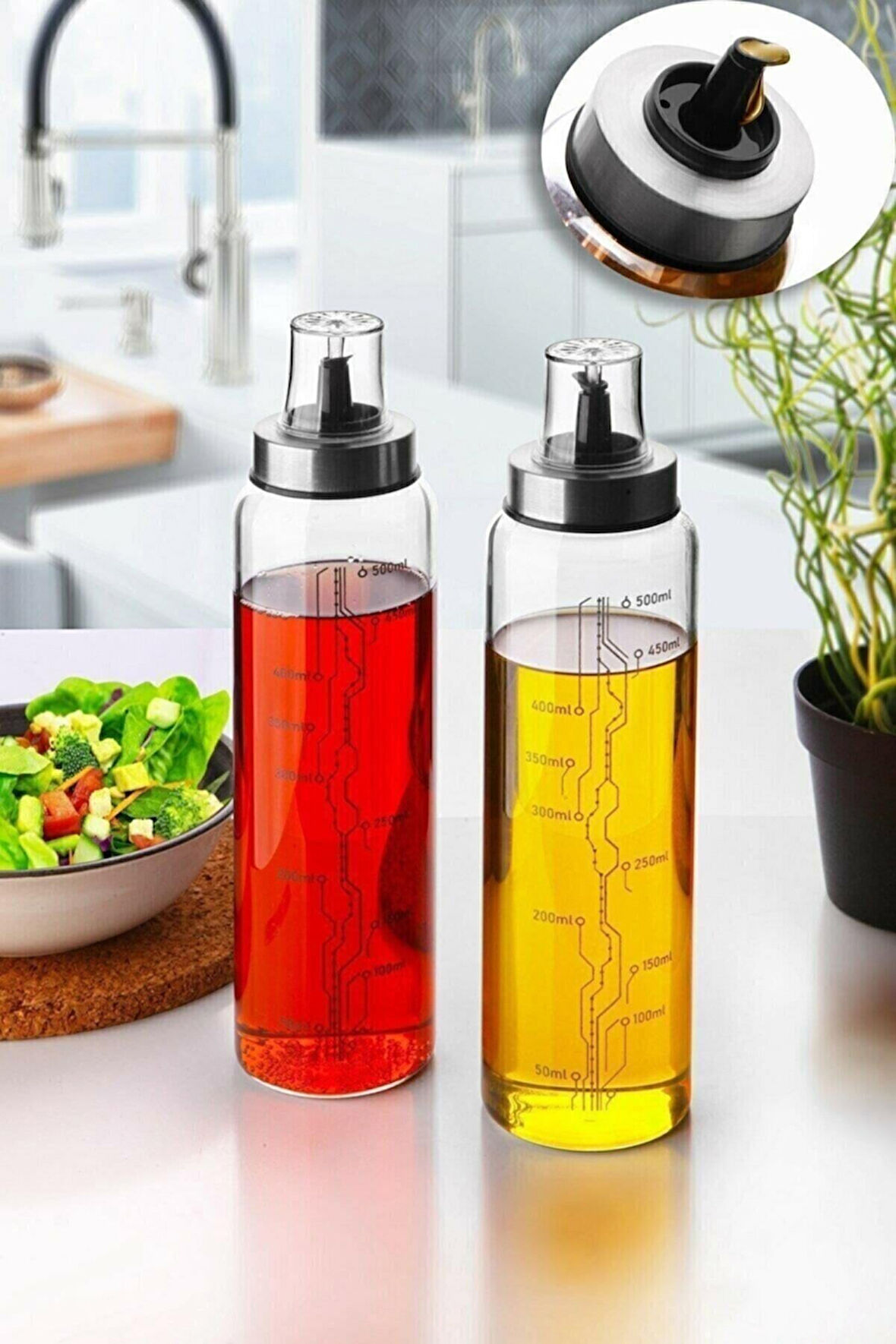 Borosilikat Akıllı Cam Yağdanlık - Dekoratif Sızdırmaz Sirkelik Sosluk 500 Ml