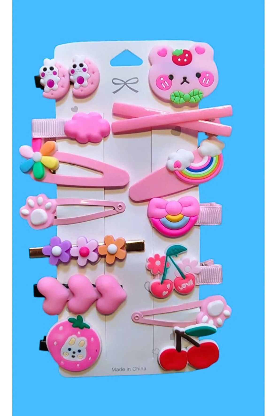 Pembe Tema 14 Lü Set Çocuk Saç Tokası Seti Çoklu Figürlü Toka Set