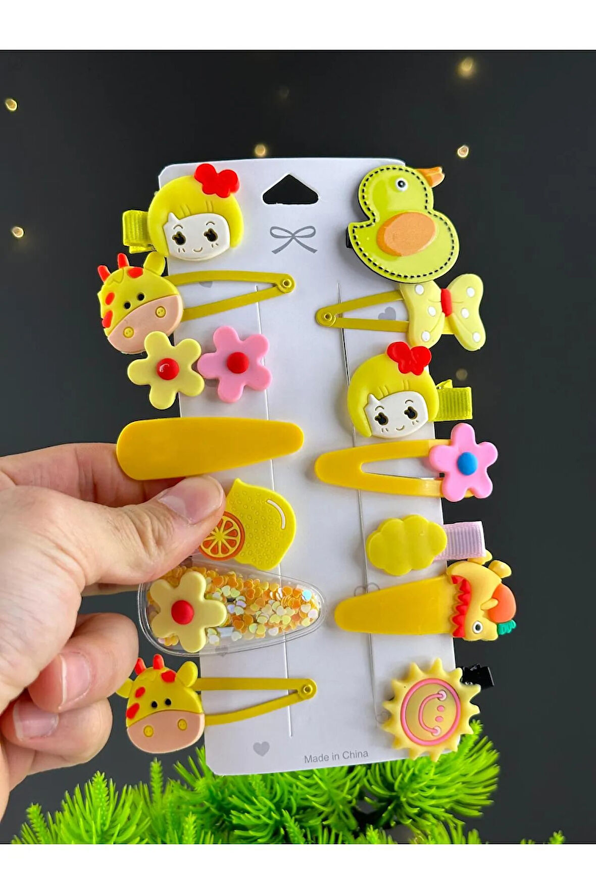 Sarı Hayvan Tema 13 Lü Set Çocuk Saç Tokası Seti Çoklu Figürlü Toka Set