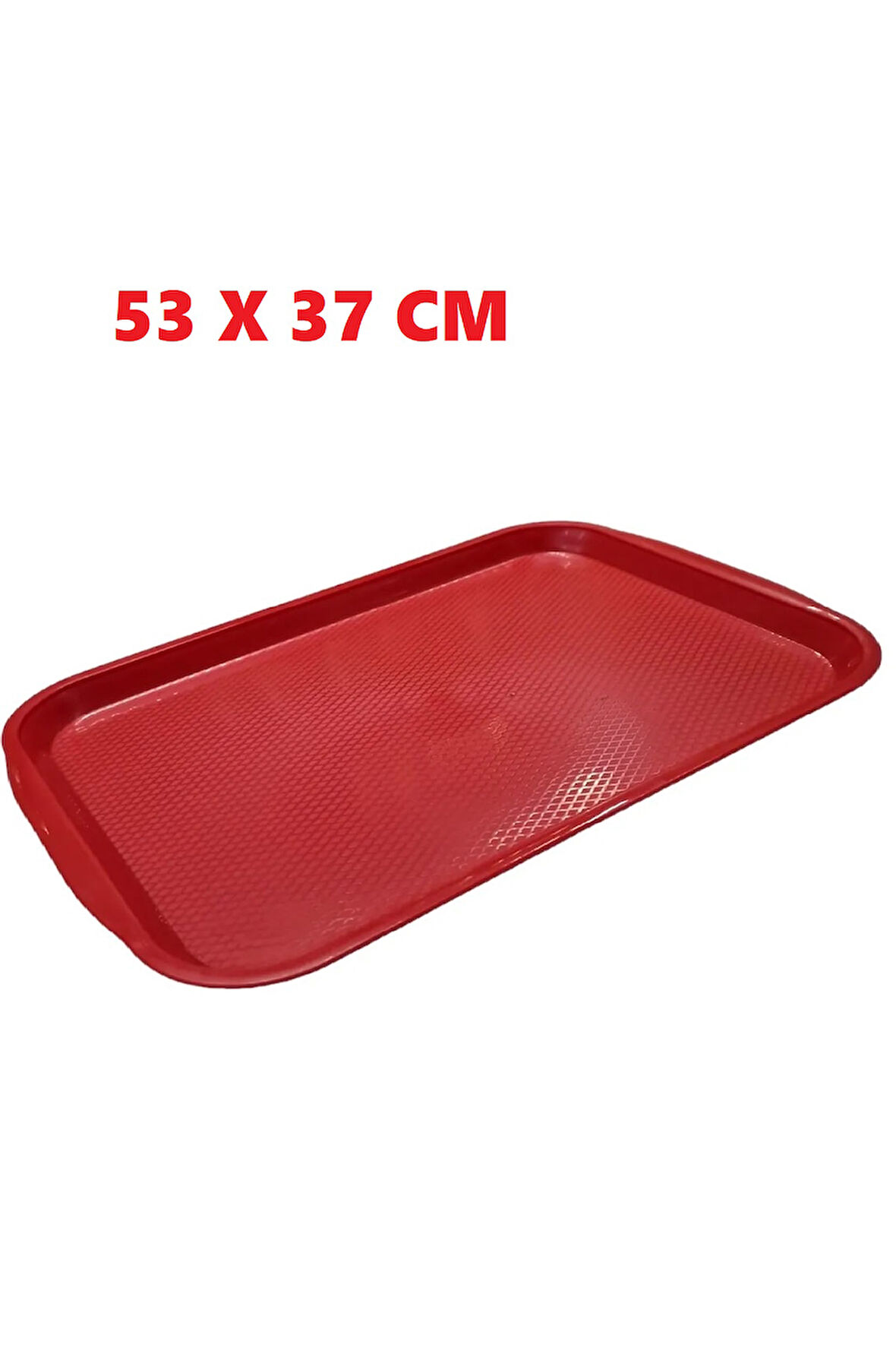 Büyük Boy Kırmızı Plastik Servis Tepsisi Kırılmaz Lokanta Büfe Fast Food Kullanım ( 53 X37 Cm)