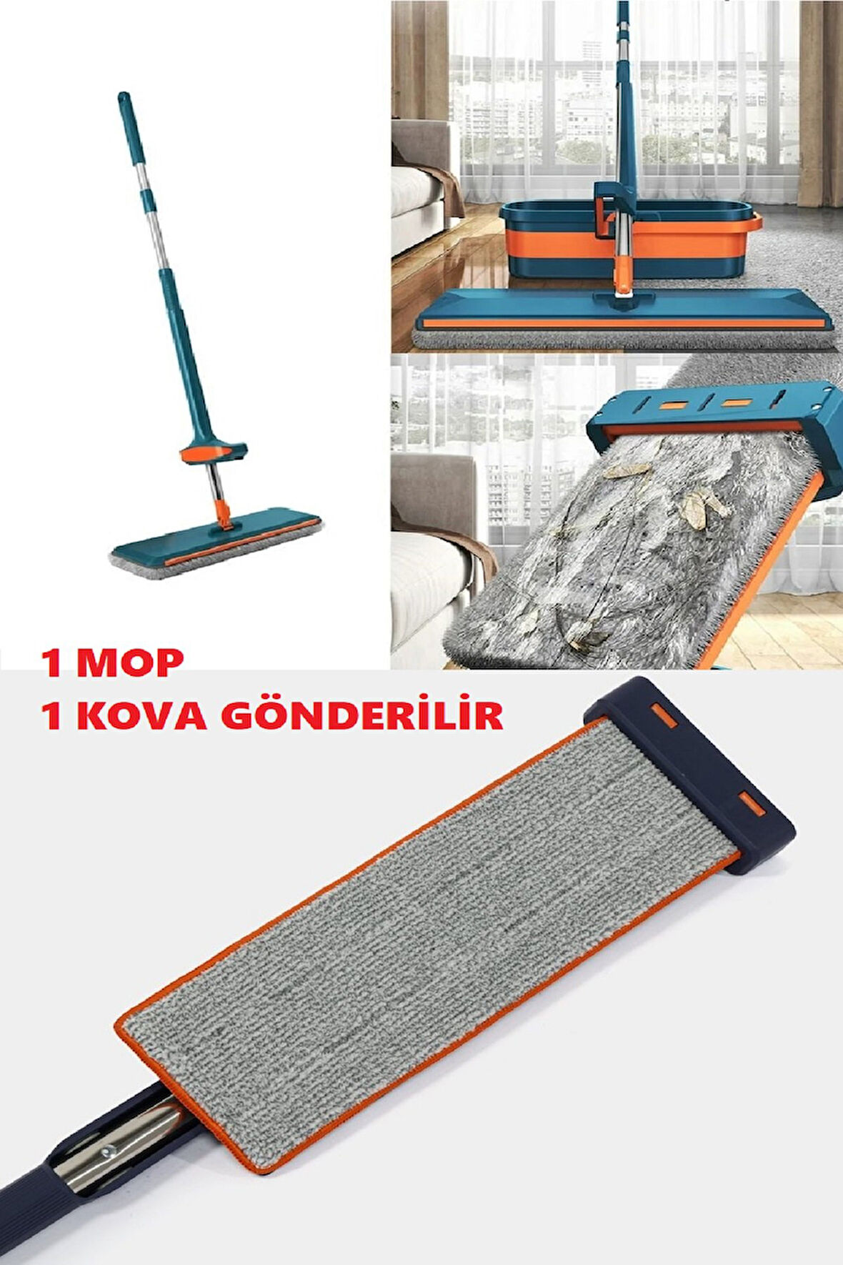 Lüks Katlanabilir Tekerli Kovalı Kendini Sıkabilen Mop – Ev Tavan Mutfak Zemin İçin Pratik Mop