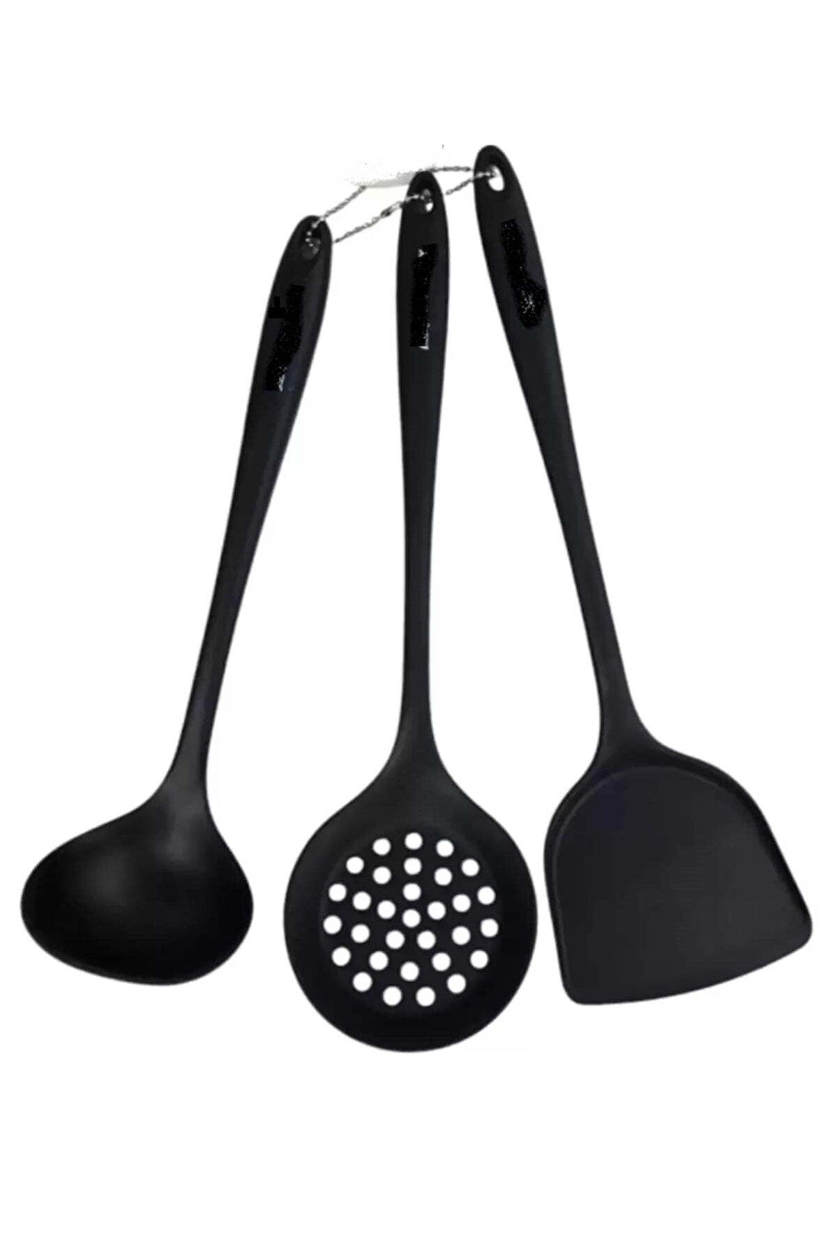 Yanmaz Yapışmaz Silikon Kaplama 3 Lü Mutfak Yemek Hazırlık Seti Kepçe Kevgir Spatula