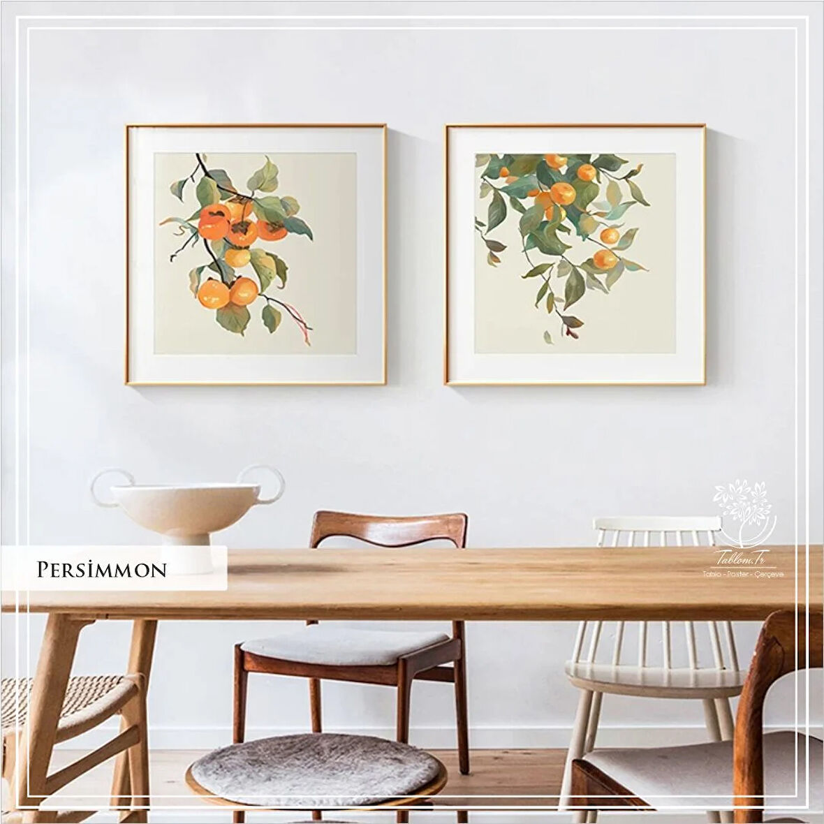 Metal Çerçeveli Camlı Persimmon 2'Lİ Dekoratif Tablo