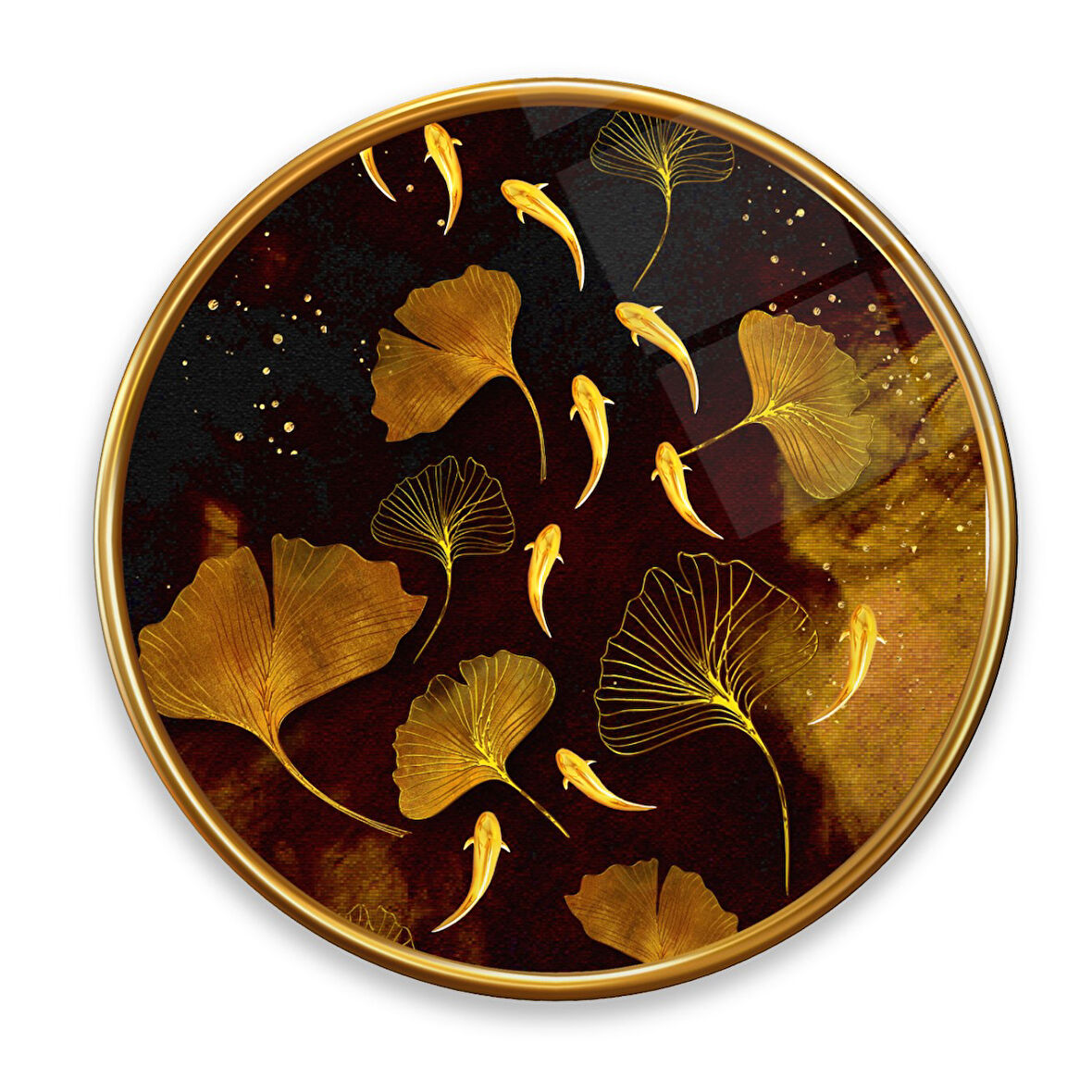 Gold Tema Yuvarlak Cam Tablo | Hediyelik, Dekoratif, Ofis, Mutfak 
