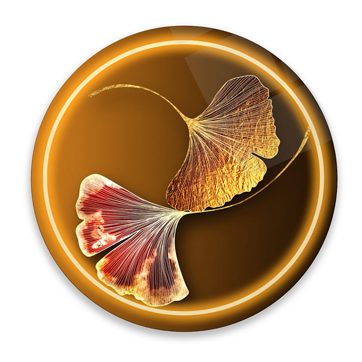 Gold Yaprak Yuvarlak Cam Tablo | Hediyelik, Dekoratif, Ofis, Mutfak 
