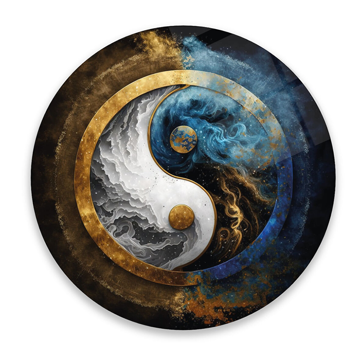 Ying Yang Yuvarlak Cam Tablo | Hediyelik, Dekoratif, Ofis, Mutfak 