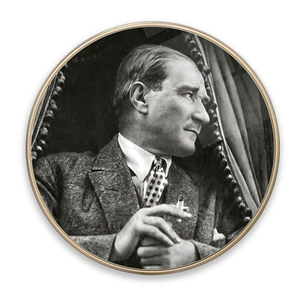 Atatürk Yuvarlak Cam Tablo | Hediyelik, Dekoratif, Ofis, Mutfak 