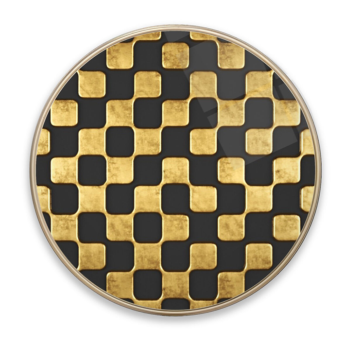 Gold Desen Yuvarlak Cam Tablo | Hediyelik, Dekoratif, Ofis, Mutfak 