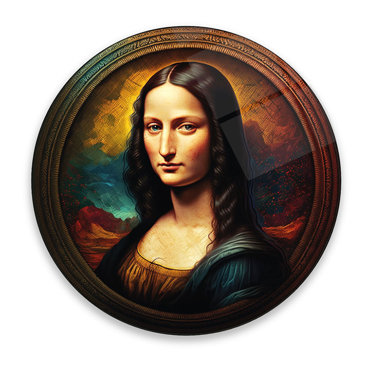 Mona Lisa Yuvarlak Cam Tablo | Hediyelik, Dekoratif, Ofis, Mutfak 