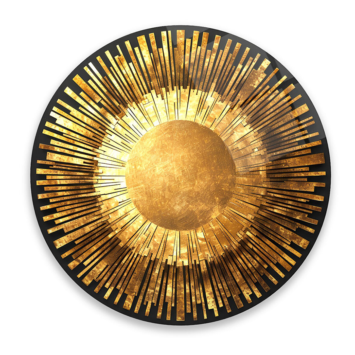 Gold Soyut Yuvarlak Cam Tablo | Hediyelik, Dekoratif, Ofis, Mutfak 