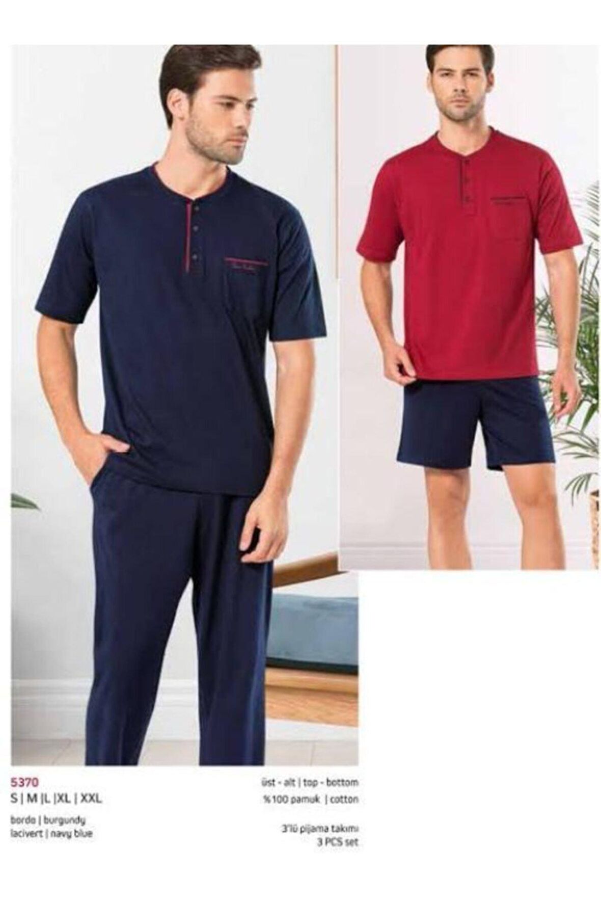 3lü Pijama Takımı Çeyizlik Kutulu 5370 (Bordo)