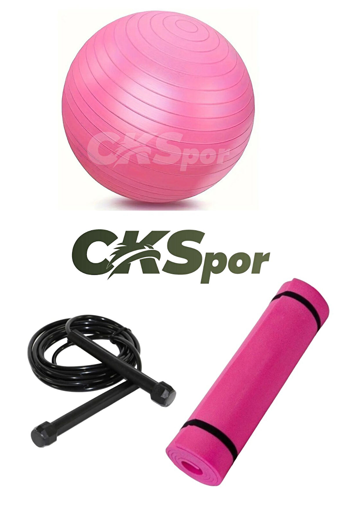 Süper Pilates Seti – 55 CM Pilates Topu + 7 MM Yoga Matı + Atlama İpi 3'lü Spor Seti