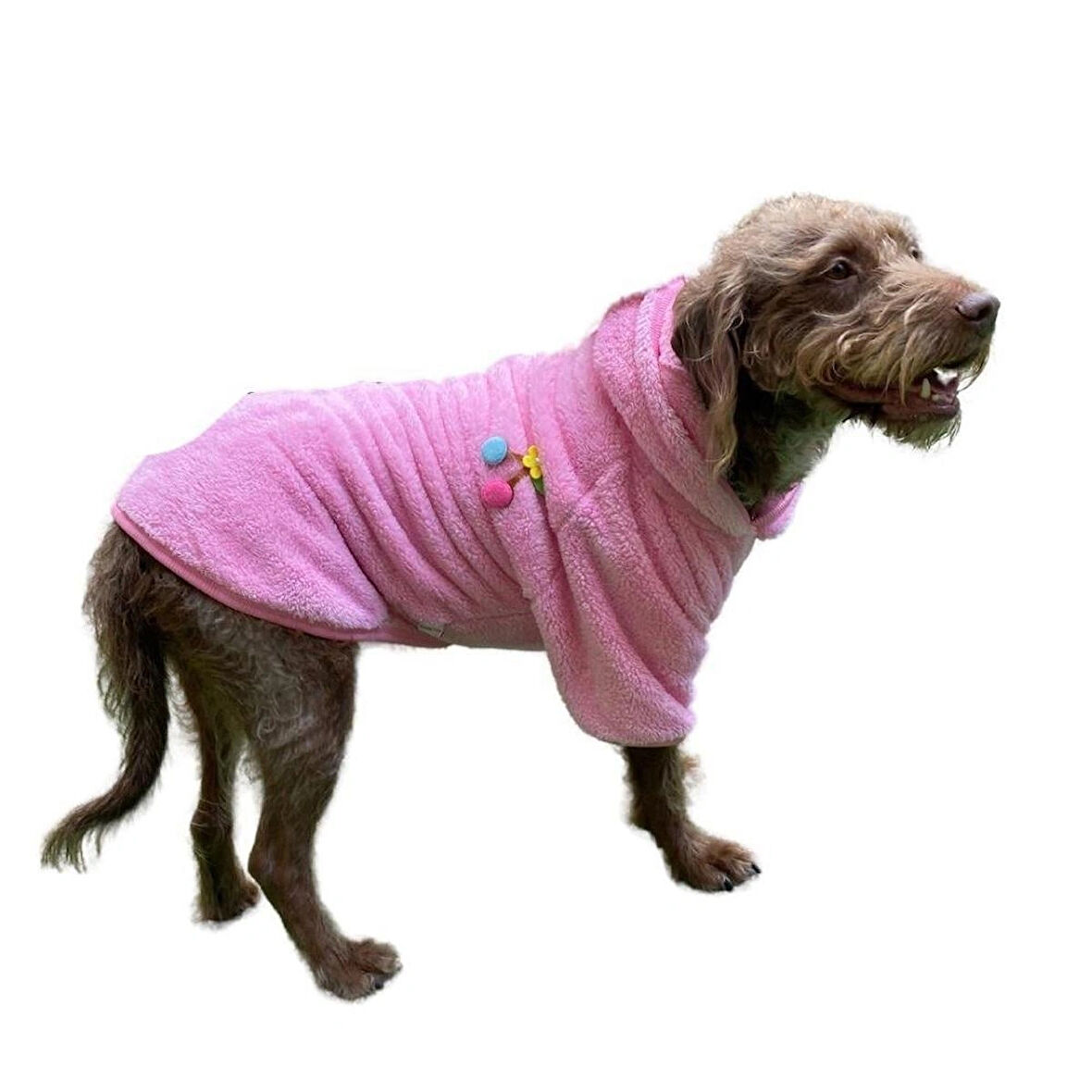 Gedyco Pink Premium Peluş Orta Irk Köpek Sweatshirtü (8 kg-20 kg arası köpeklere uygundur)