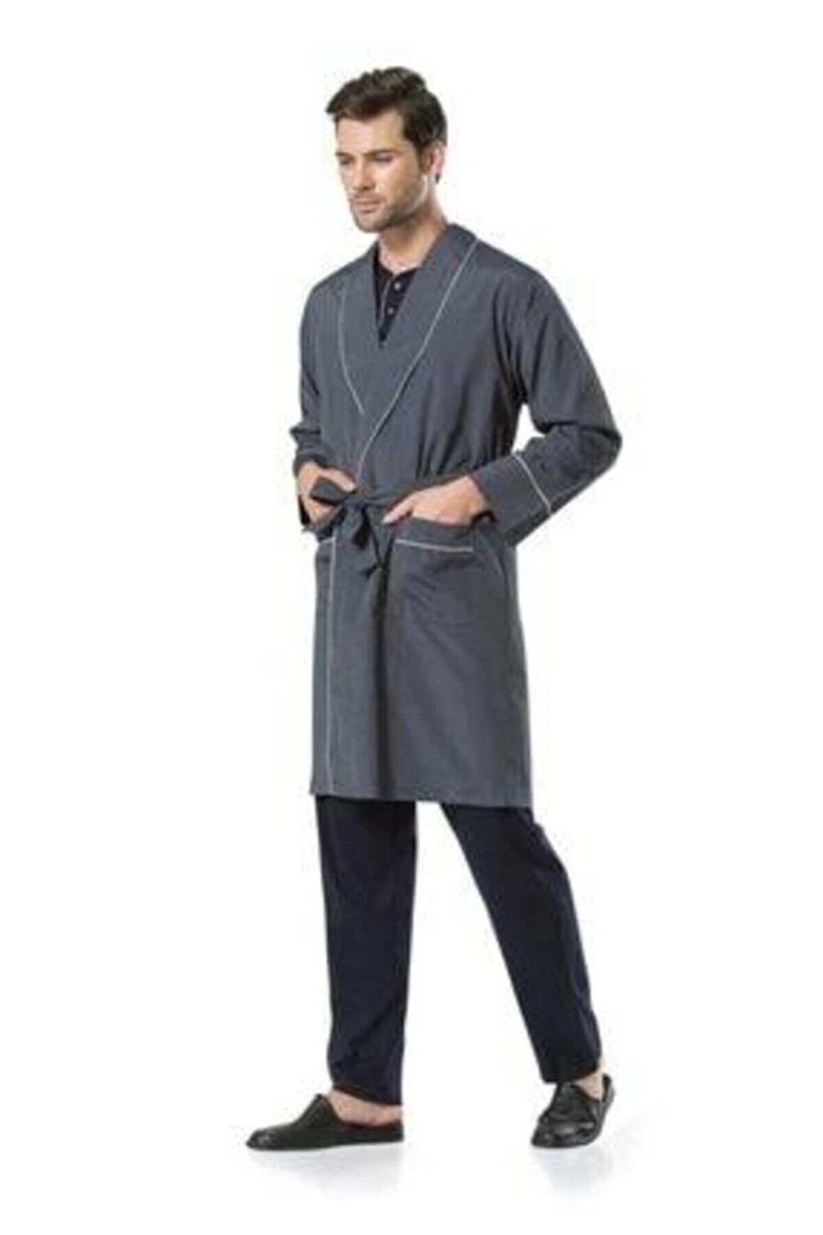 Pierre Cardin 5560 Erkek Lacivert Penye Uzunkol & Bordo Kısakol Pijama Ve Robdöşambr Çeyiz Seti