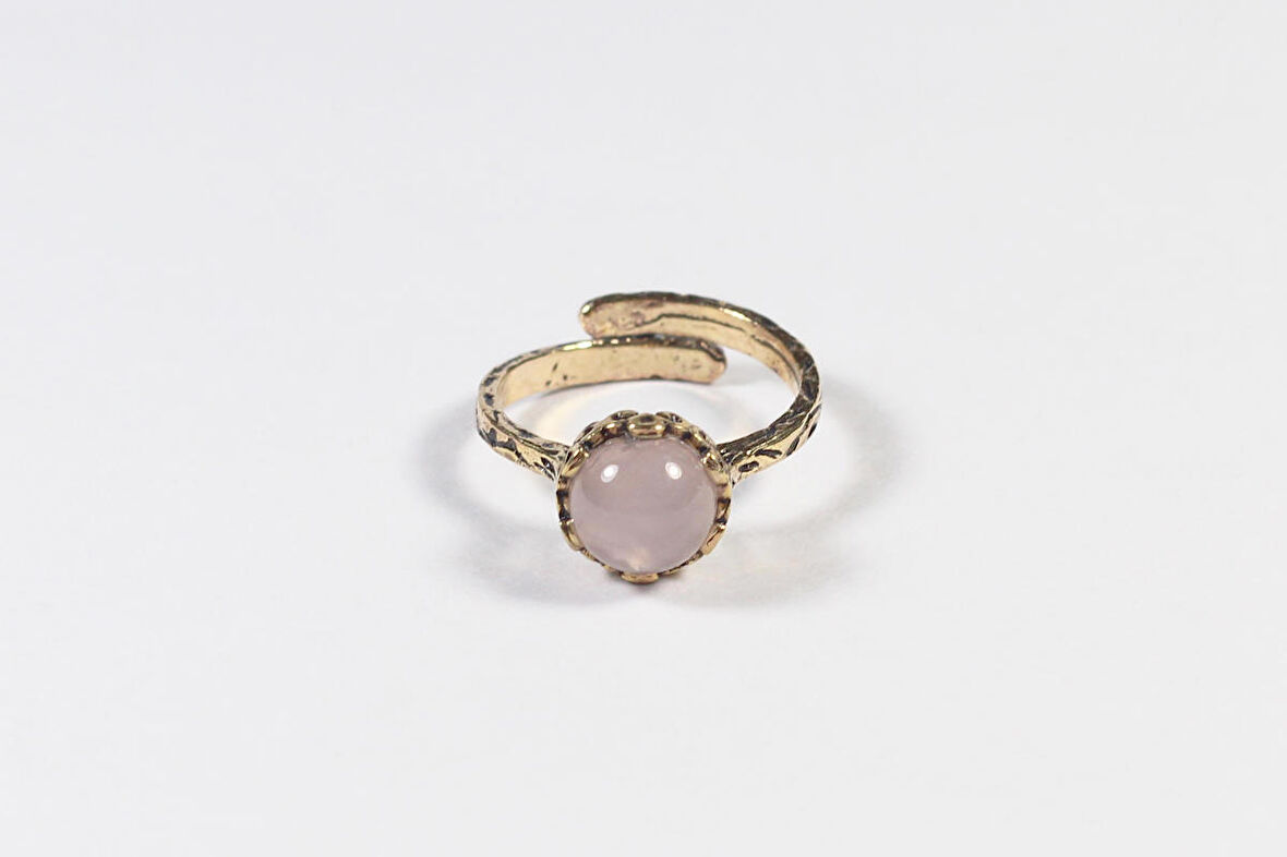 Doğal Taş Pembe Kuvars Çıtır Doğal Taşlı Ayarlanabilir Yüzük
