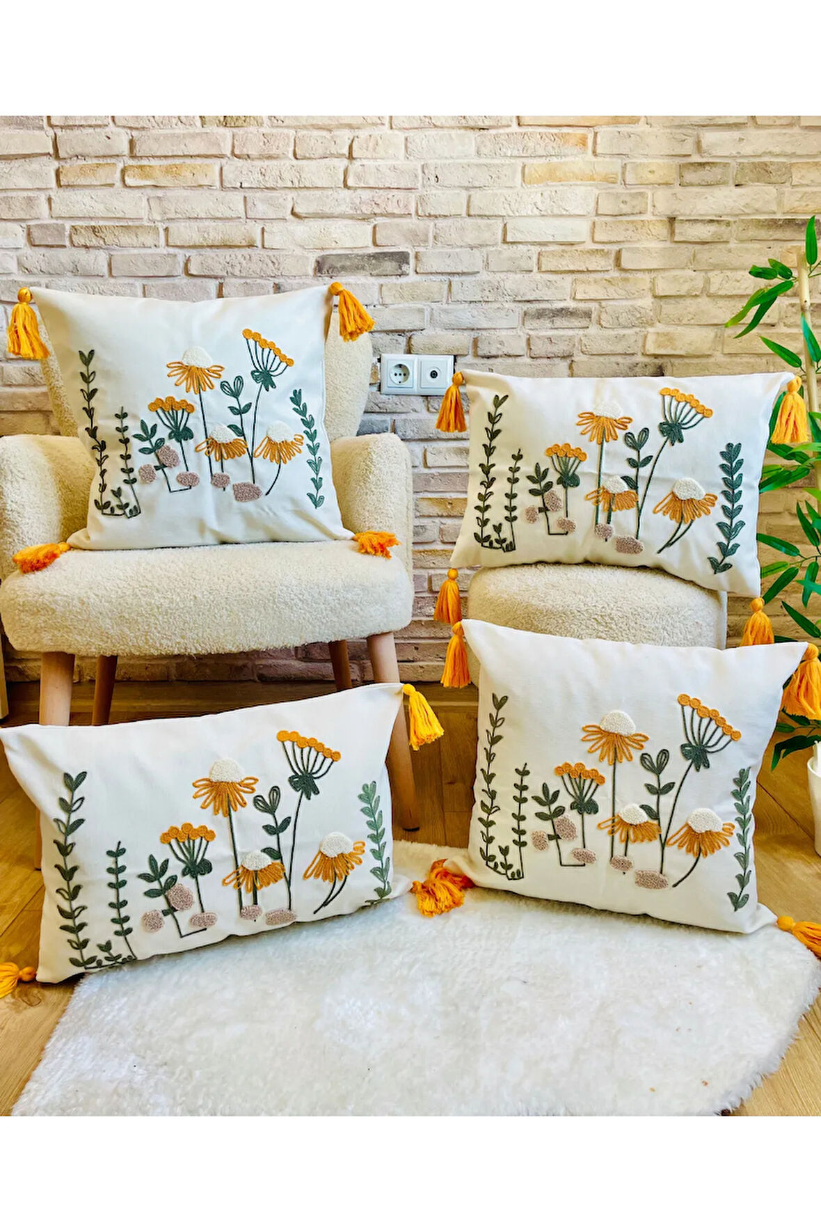 Swita Home Home Design 4'lü Kombin Punch Işlemeli Kırlent Kılıfı