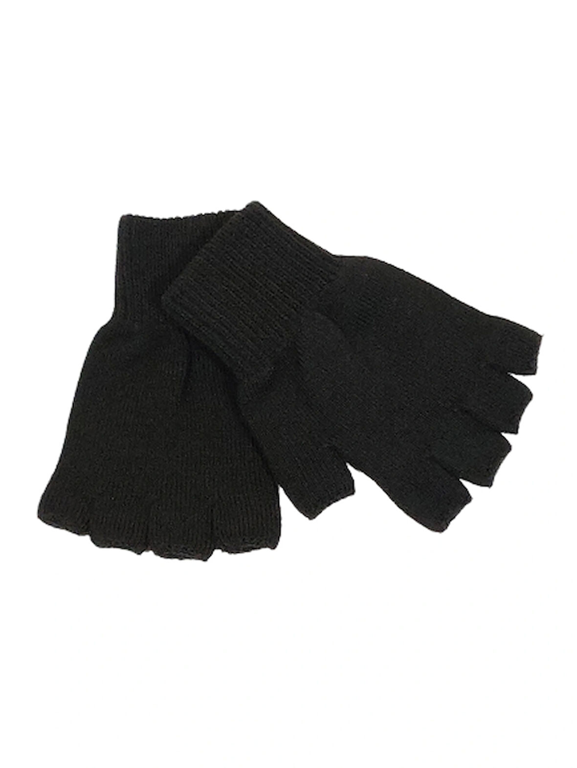 Unisex Çocuk Siyah Parmaksız Kesik Yarım Parmak Kışlık Örme Triko Eldiven 9 - 15 Yaş
