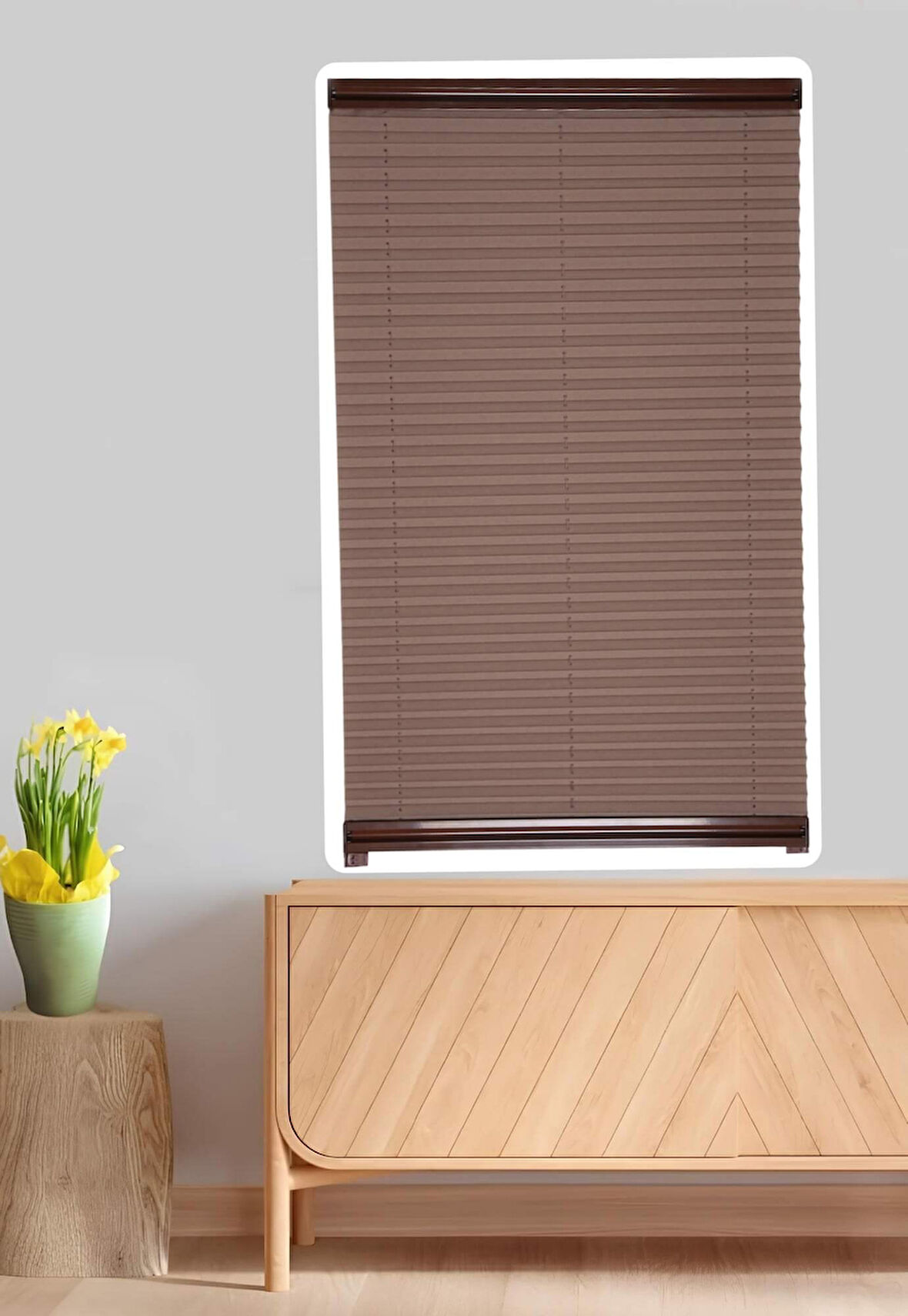 Kahverengi Plise Perde Katlanır Cam Balkon Perdesi - Ofis Perdesi - Mutfak Perdesi - Salon Perdesi