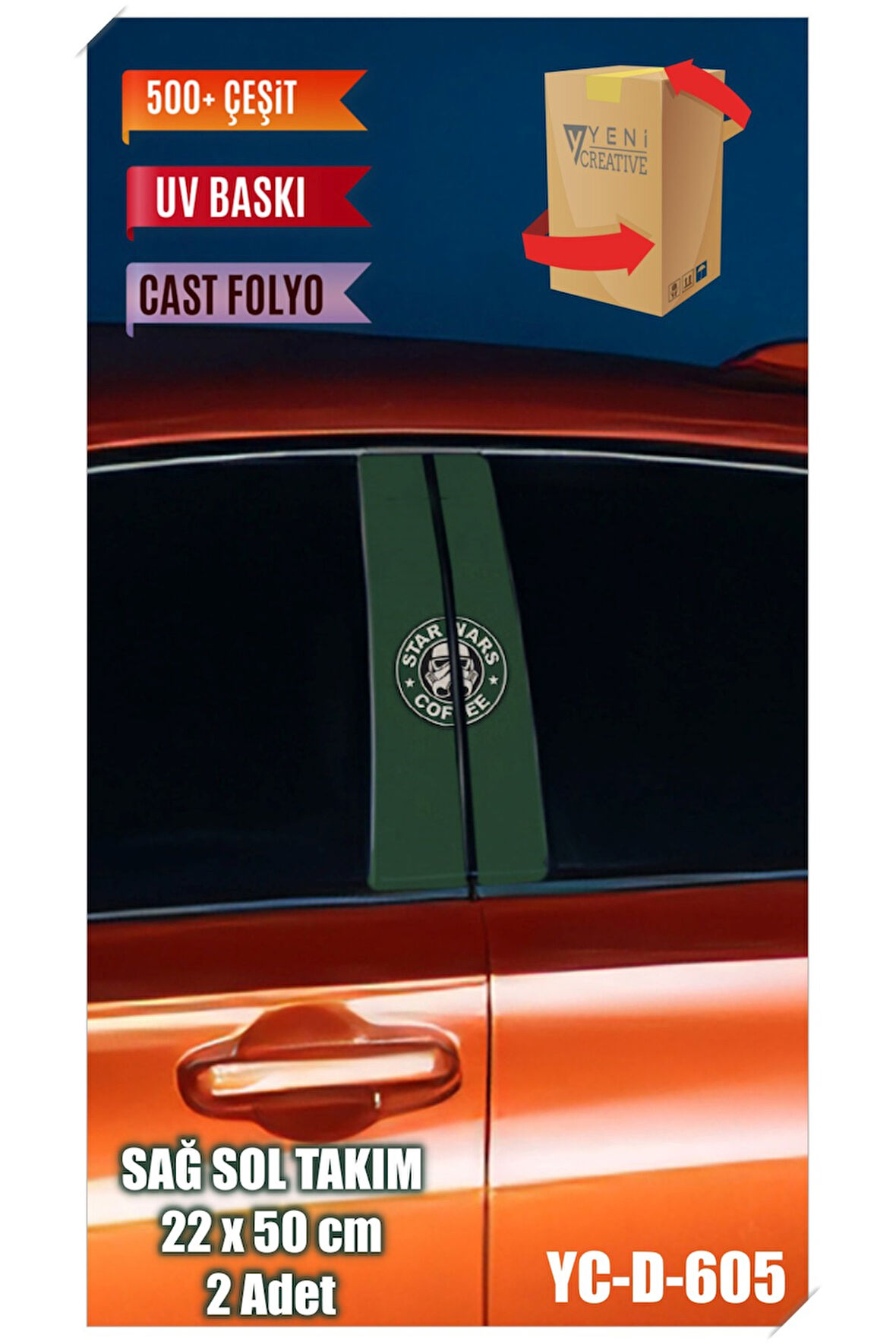 Araç Kapı Direk Kaplama Folyosu StarCoffie Desenli (SAĞ SOL TAKIM) (2 ADET) - 22x50 Cm