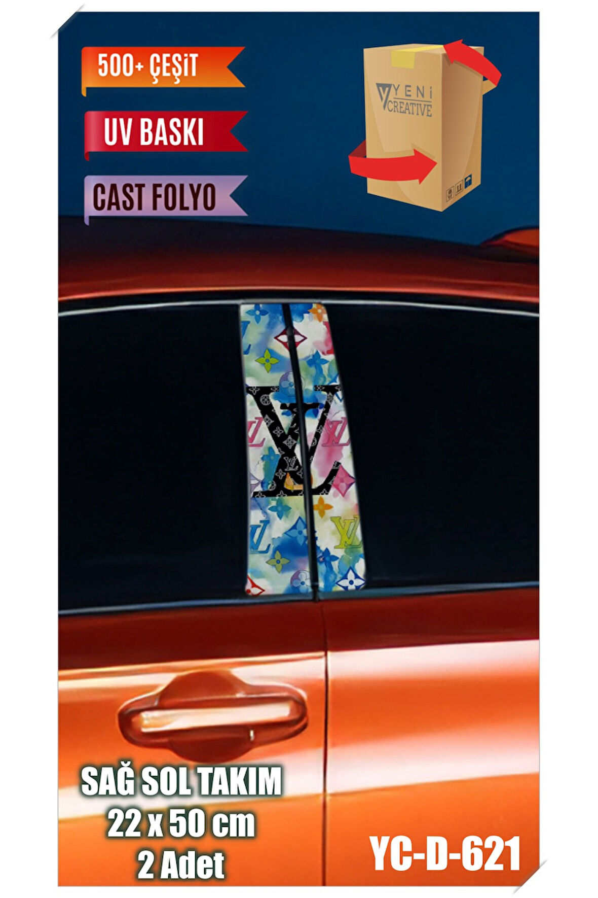 Araç Kapı Direk Kaplama Folyosu VL Desenli (SAĞ SOL TAKIM) (2 ADET) - 22x50 Cm