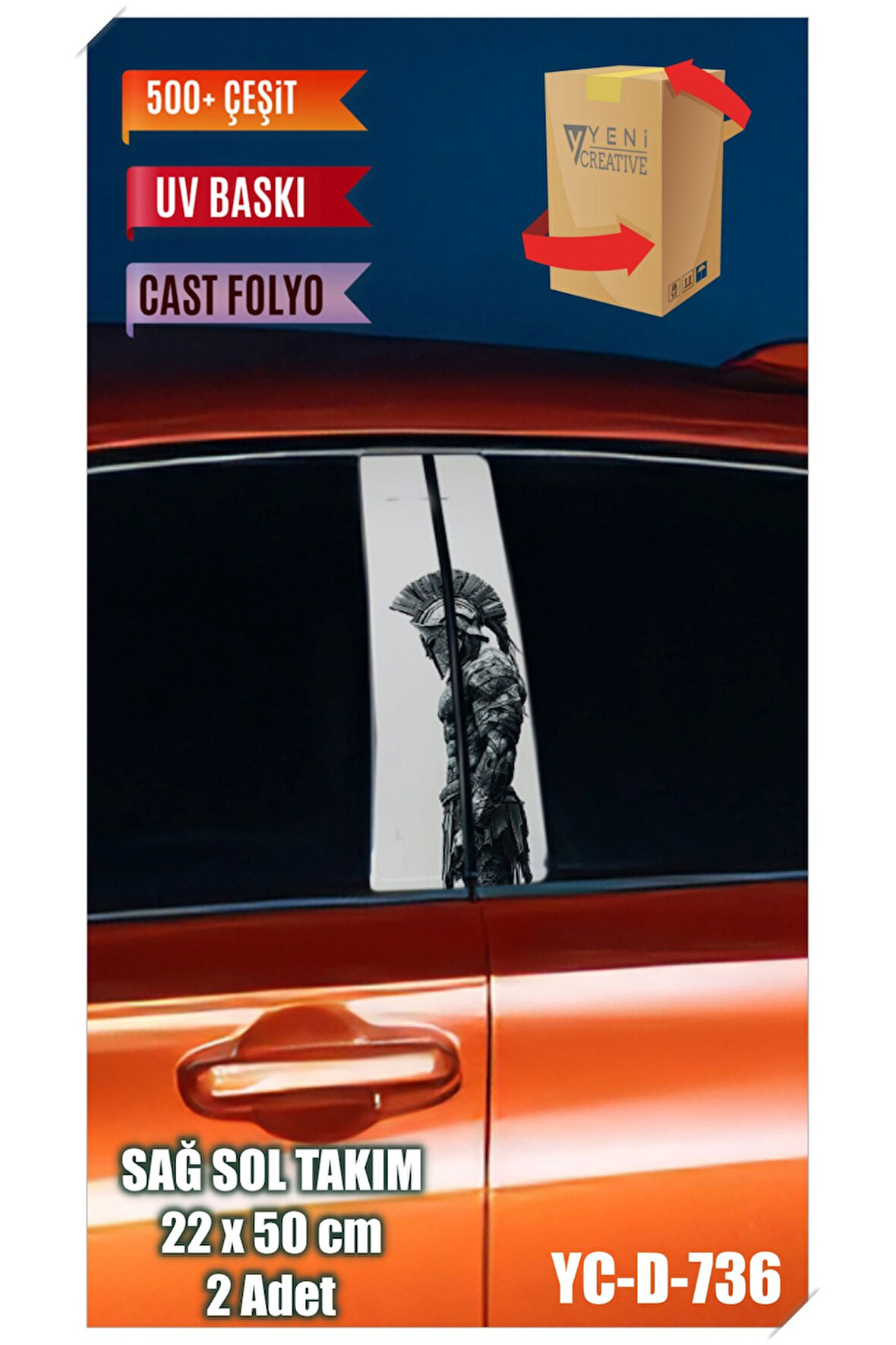 Araç Kapı Direk Kaplama Folyosu Savaşçı Desenli (SAĞ SOL TAKIM) (2 ADET) - 22x50 Cm