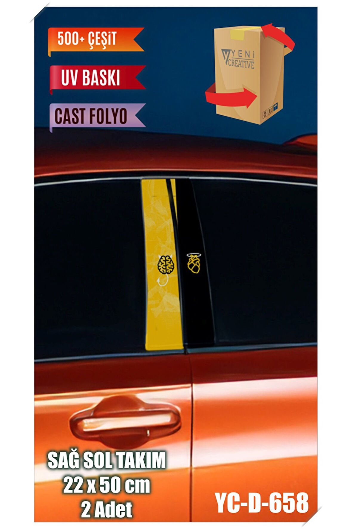 Araç Kapı Direk Kaplama Folyosu Desenli (SAĞ SOL TAKIM) (2 ADET) - 22x50 Cm