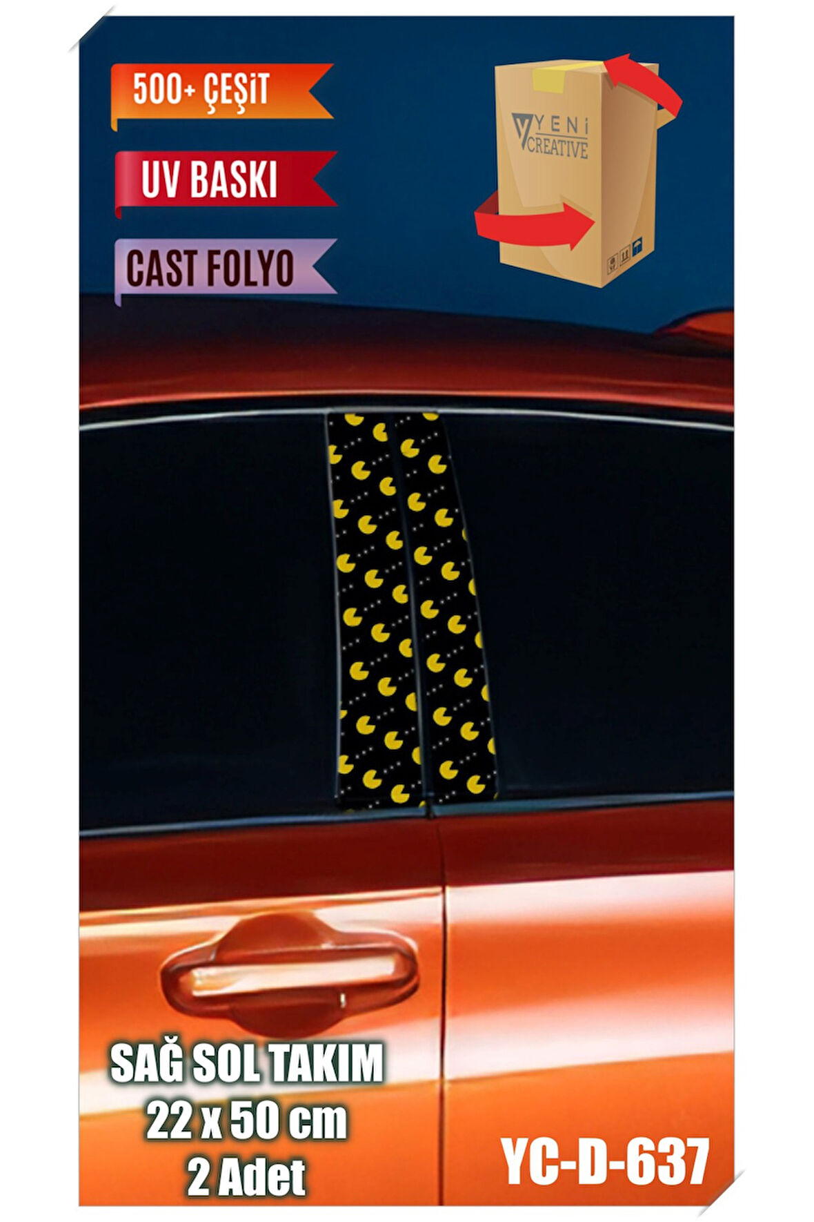 Araç Kapı Direk Kaplama Folyosu Desenli (SAĞ SOL TAKIM) (2 ADET) - 22x50 Cm