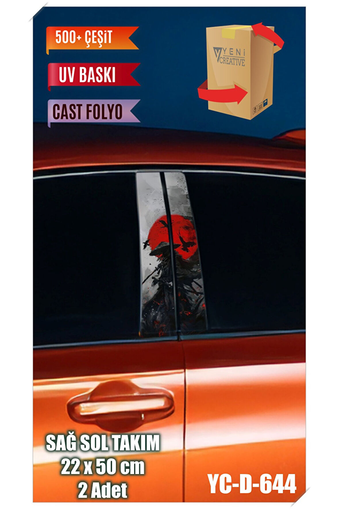 Araç Kapı Direk Kaplama Folyosu Samuray Desenli (SAĞ SOL TAKIM) (2 ADET) - 22x50 Cm