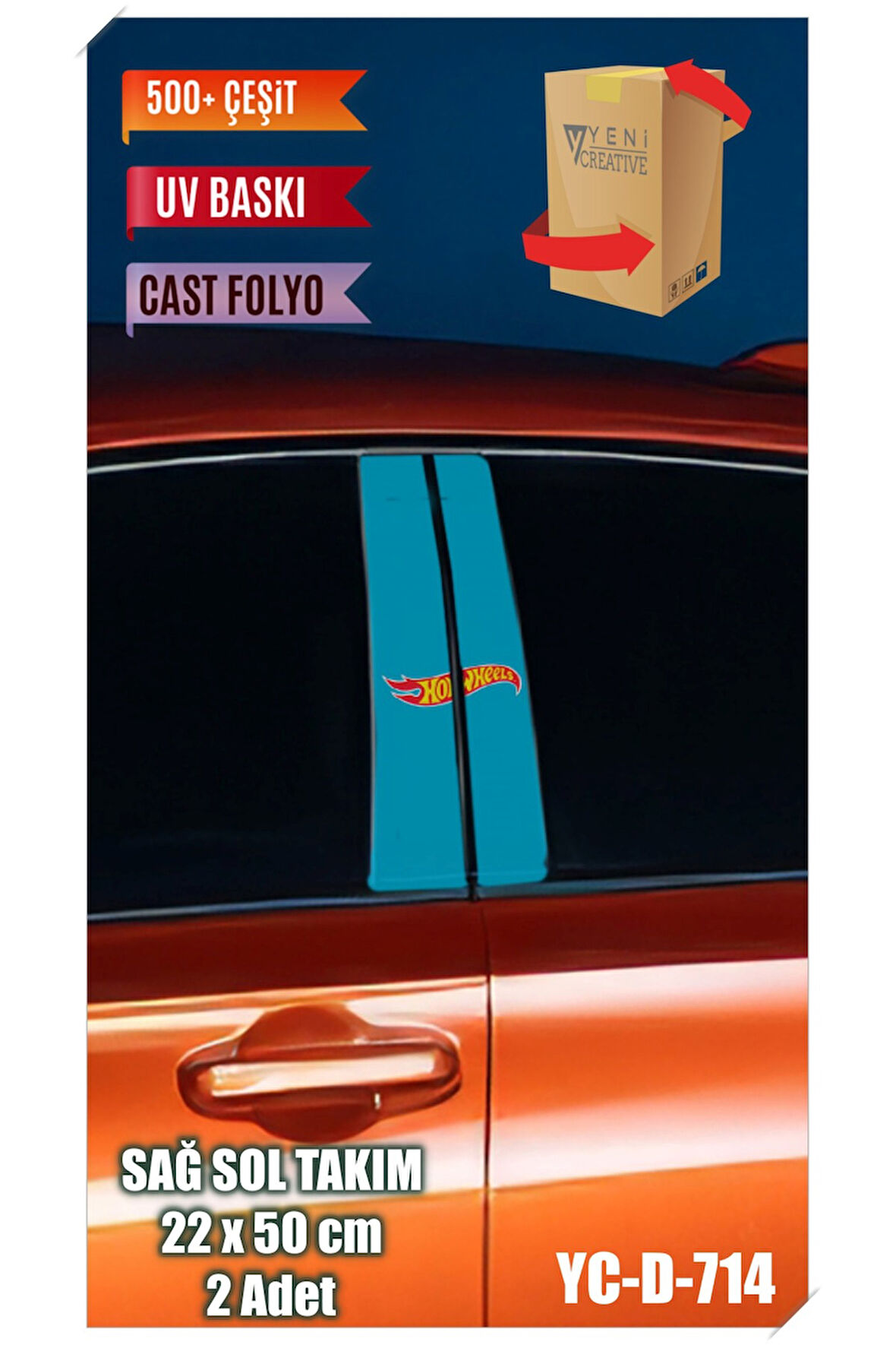 Araç Kapı Direk Uyumlu Kaplama Folyosu Desenli (SAĞ SOL TAKIM) (2 ADET) - 22x50 Cm