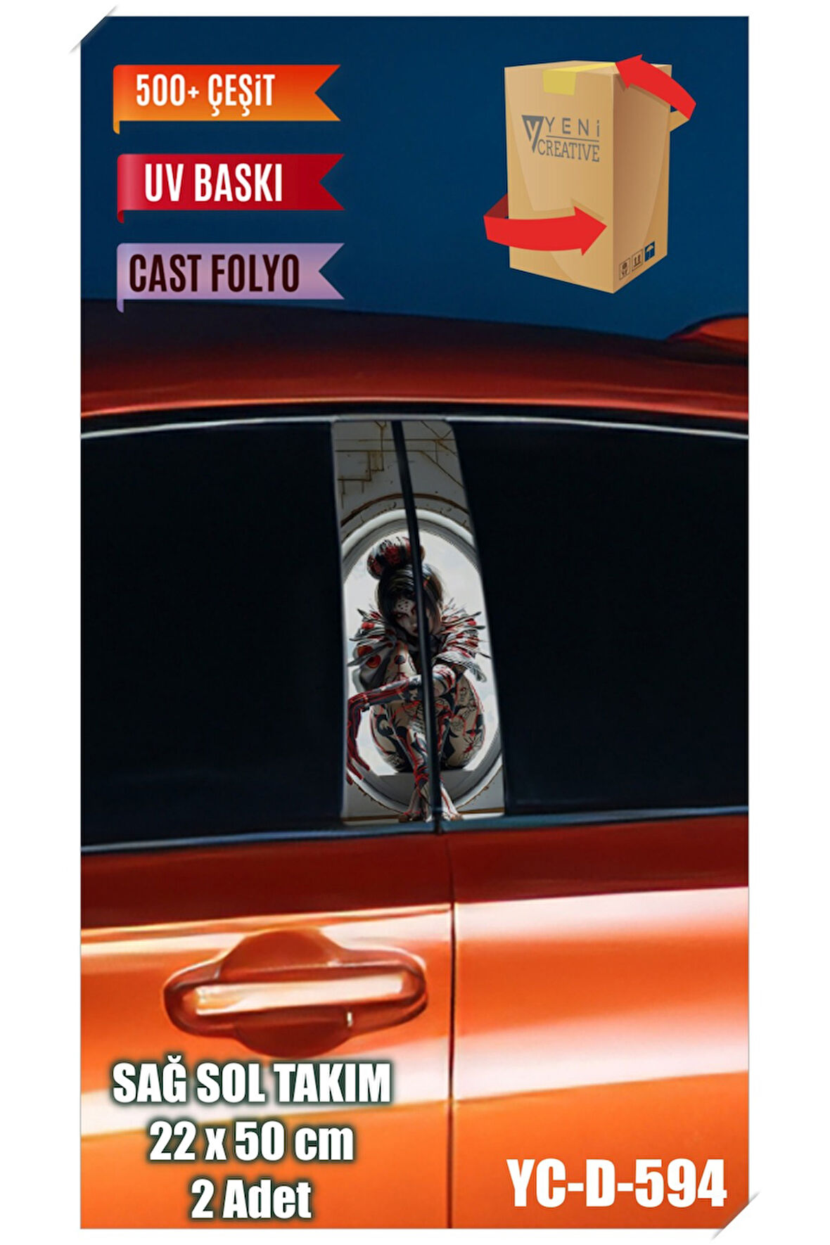 Araç Kapı Direk Kaplama Folyosu Kadın Desenli (SAĞ SOL TAKIM) (2 ADET) - 22x50 Cm