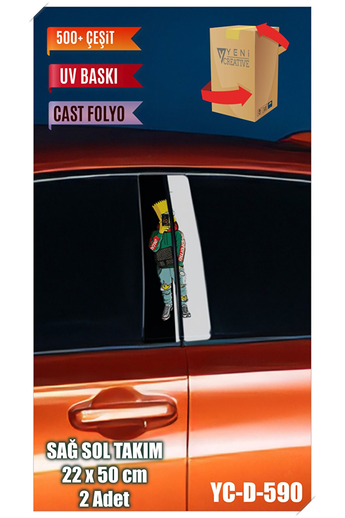 Araç Kapı Direk Kaplama Folyosu Simpson Desenli (SAĞ SOL TAKIM) (2 ADET) - 22x50 Cm