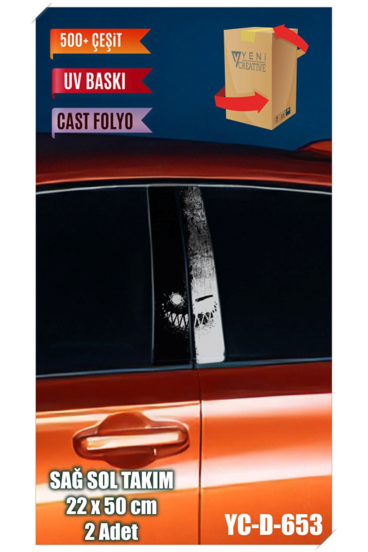 Araç Kapı Direk Kaplama Folyosu Desenli (SAĞ SOL TAKIM) (2 ADET) - 22x50 Cm