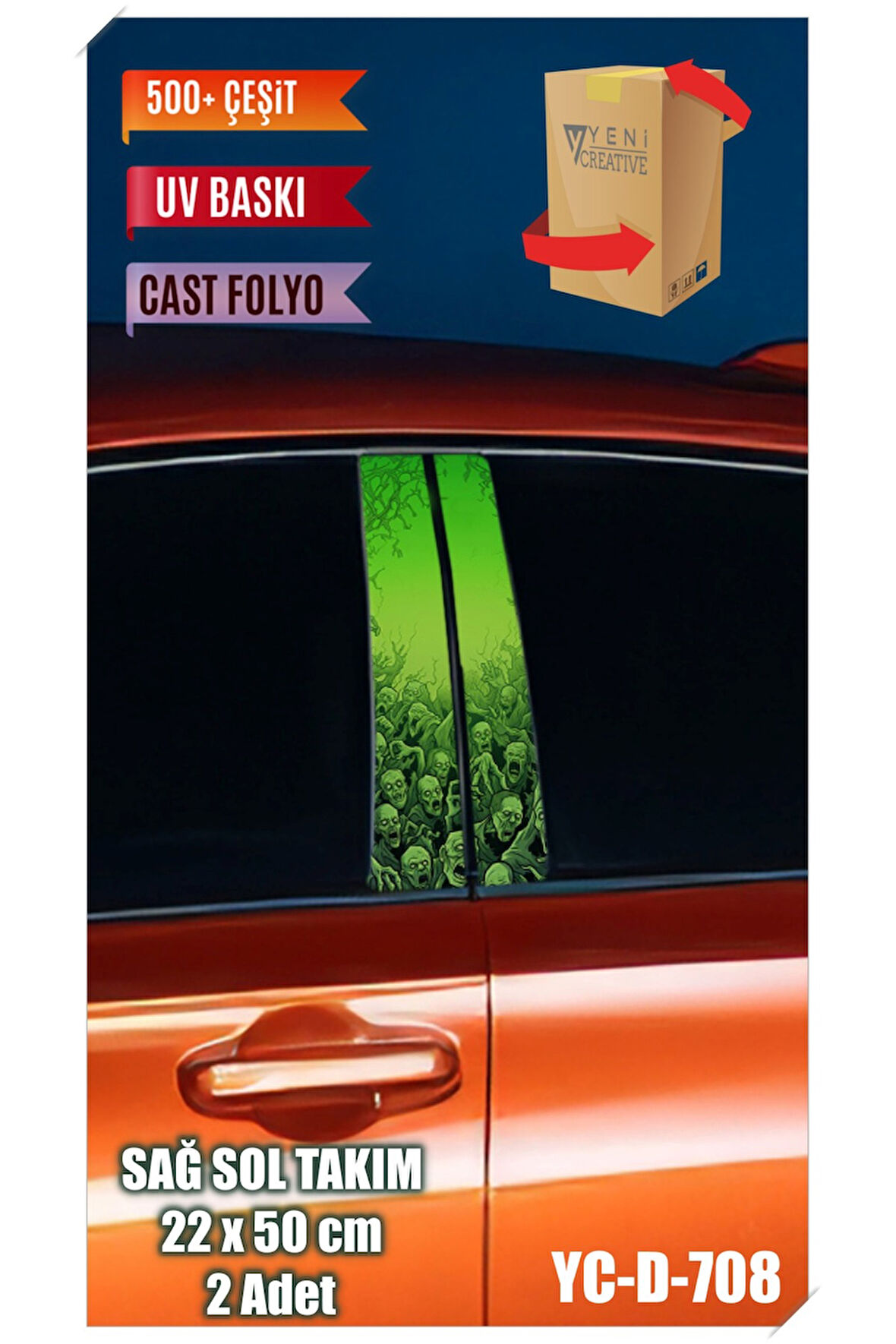 Araç Kapı Direk Kaplama Folyosu Desenli (SAĞ SOL TAKIM) (2 ADET) - 22x50 Cm