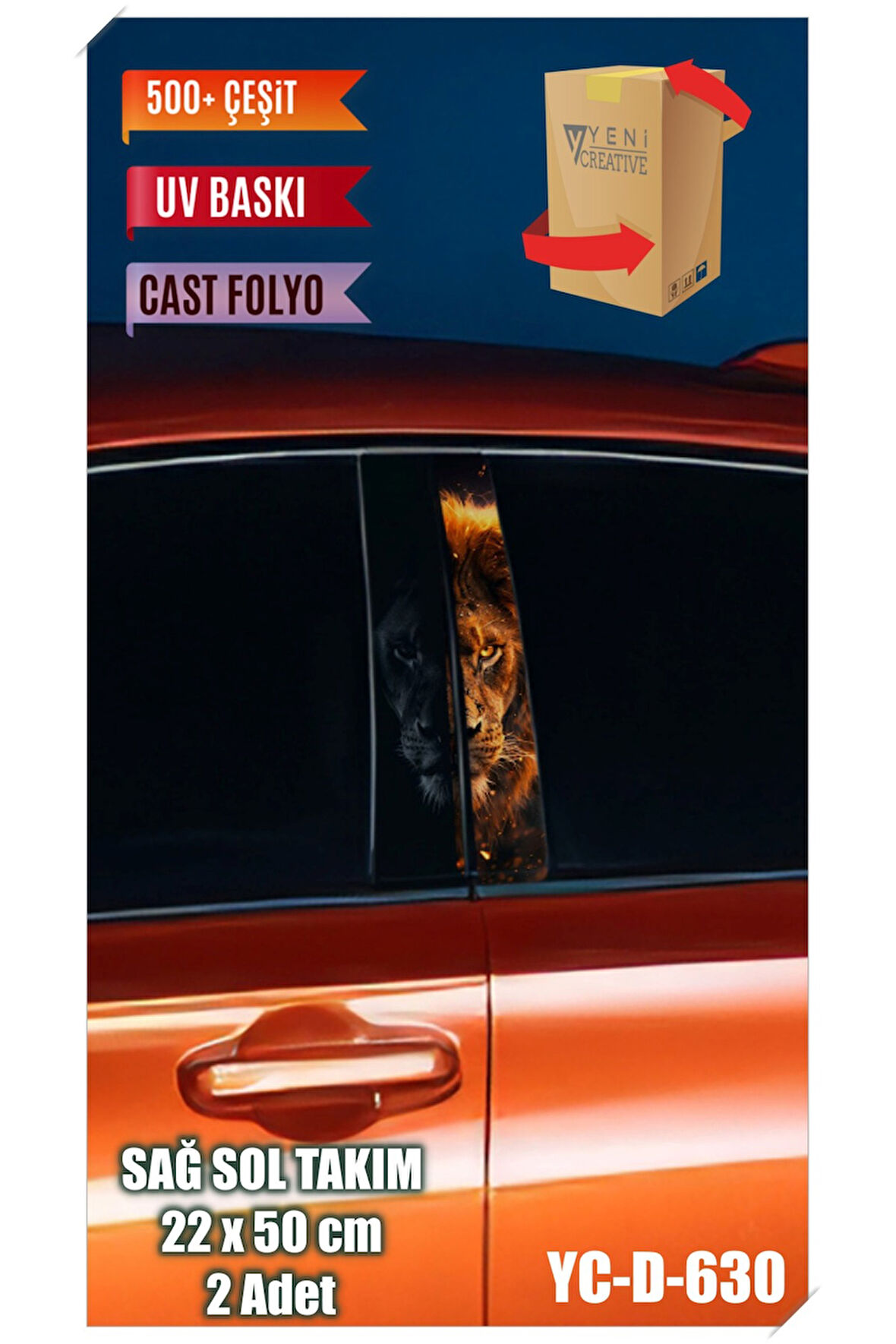 Araç Kapı Direk Kaplama Folyosu Aslan Desenli Sağ Sol Takım 2 Adet - 22x50 Cm