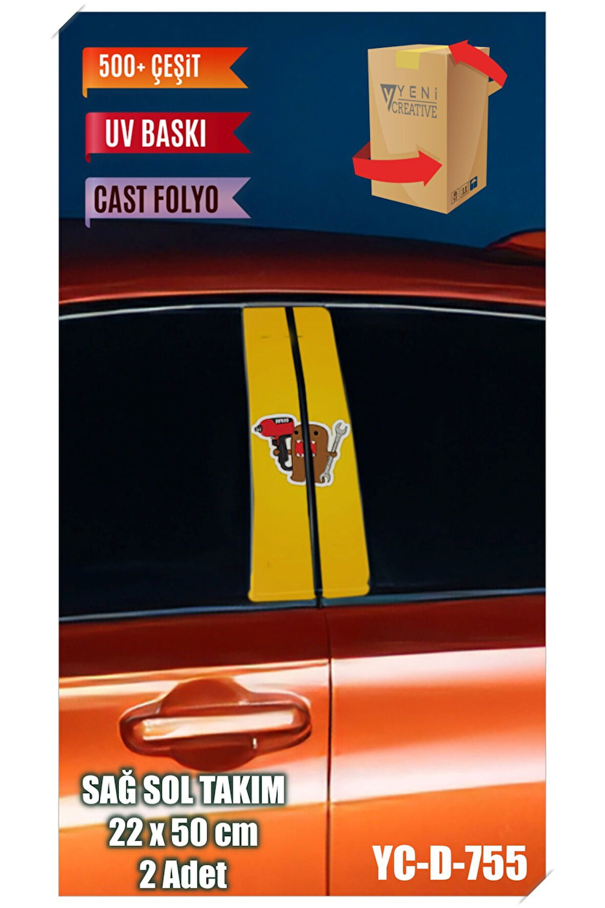 Araç Kapı Direk Kaplama Folyosu Desenli (SAĞ SOL TAKIM) (2 ADET) - 22x50 Cm