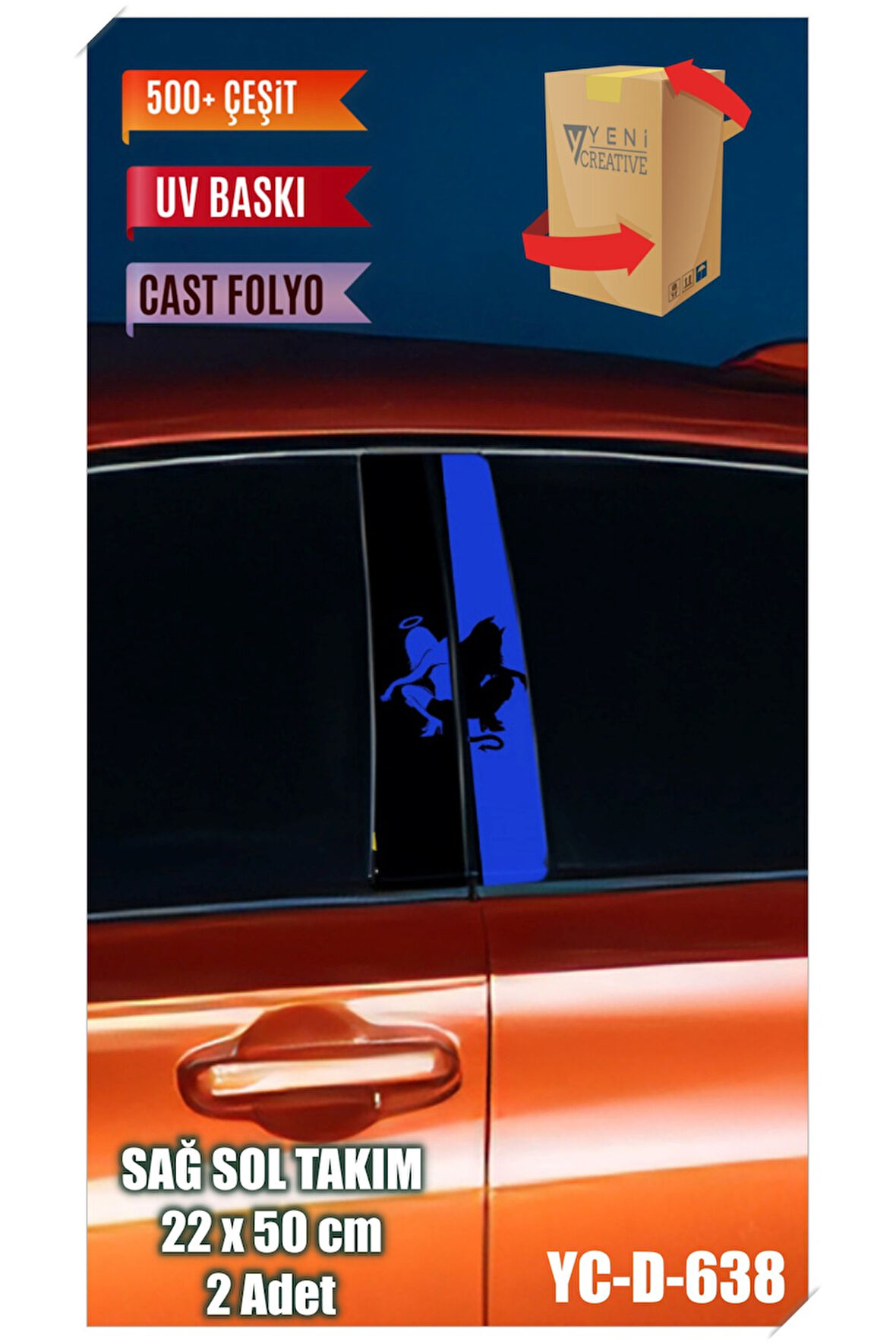 Araç Kapı Direk Kaplama Folyosu Desenli (SAĞ SOL TAKIM) (2 ADET) - 22x50 Cm