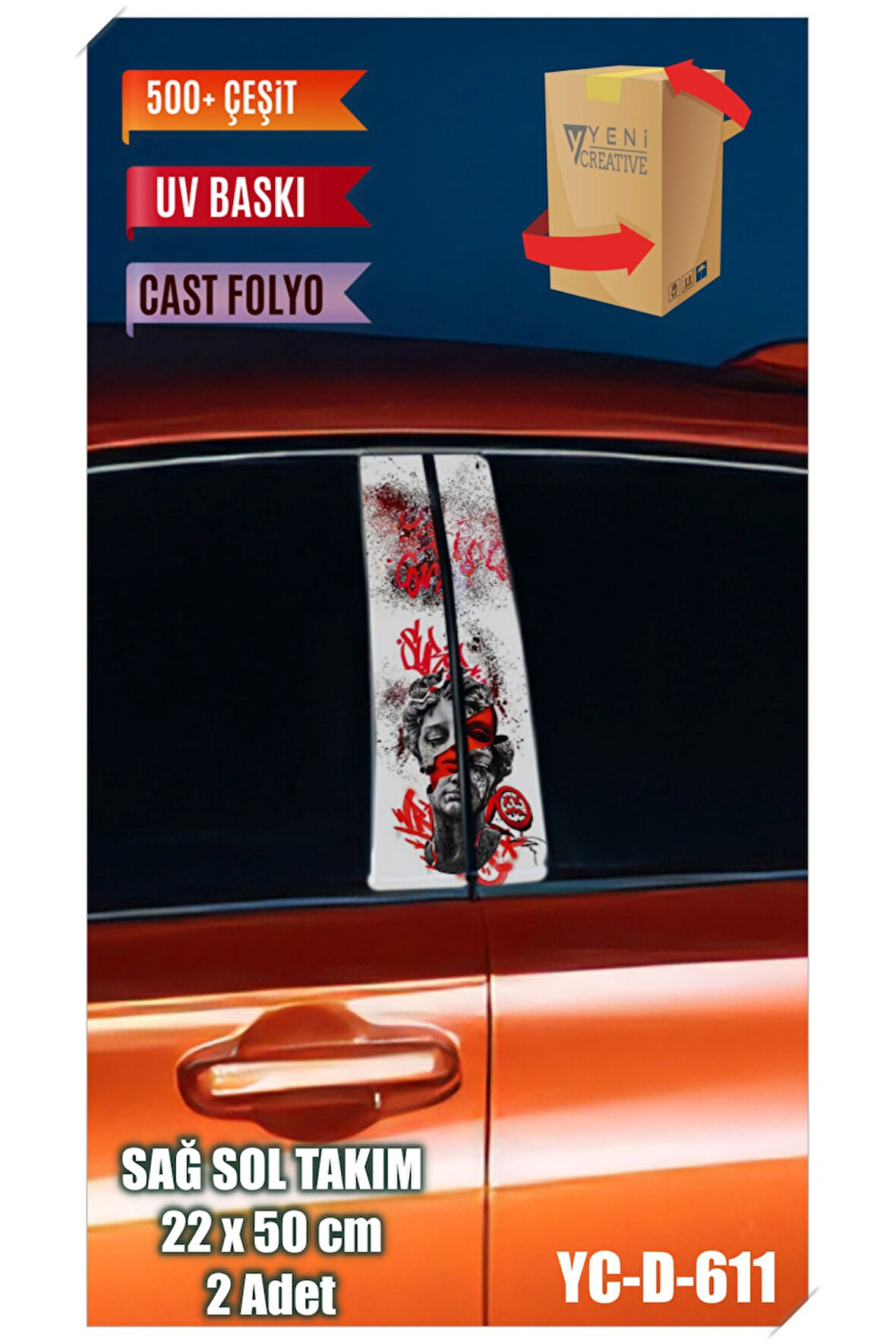 Araç Kapı Direk Kaplama Folyosu Desenli (SAĞ SOL TAKIM) (2 ADET) - 22x50 Cm