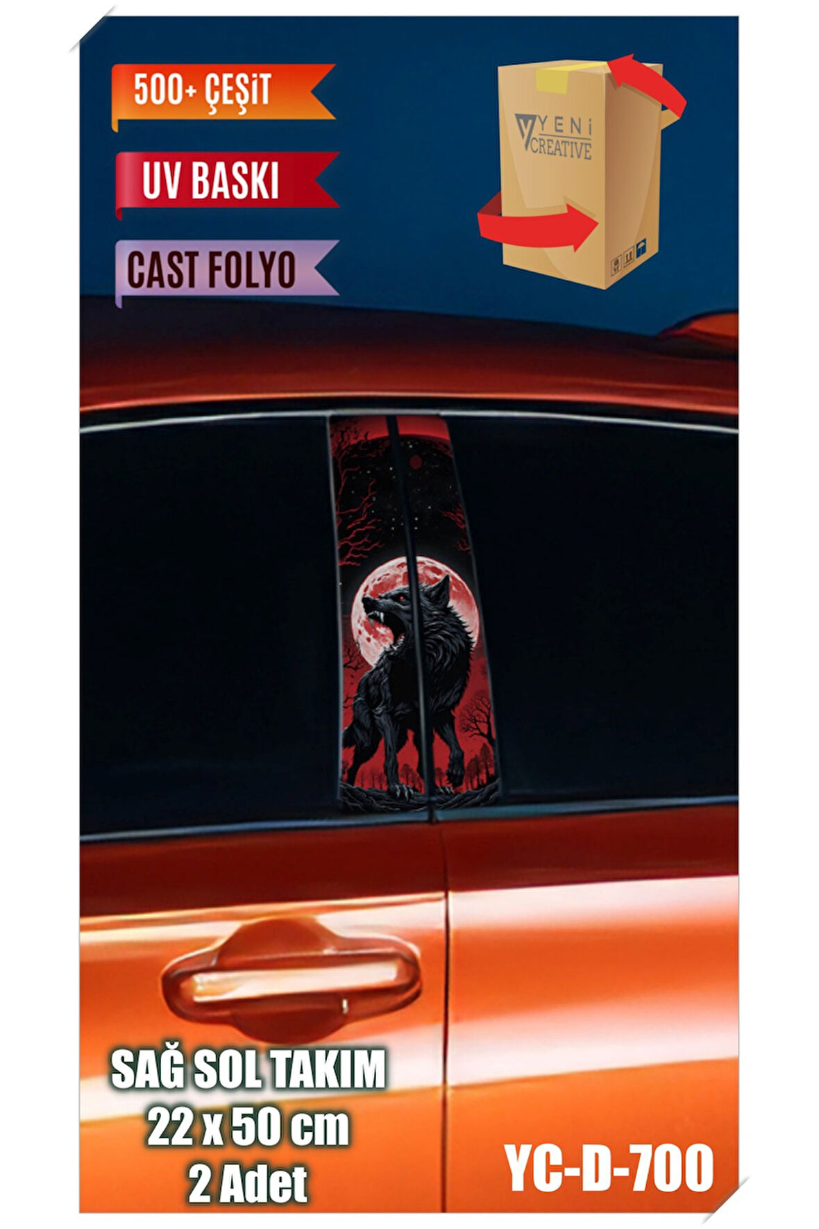 Araç Kapı Direk Kaplama Folyosu Kurt Desenli (SAĞ SOL TAKIM) (2 ADET) - 22x50 Cm